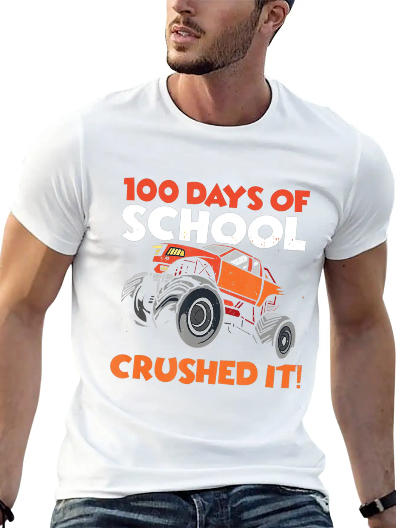 Crushed 100 Days Of School Monster Truck 100th Day Basic Graphic T-Shirt ¨C Daily Comfort In Soft Cotton