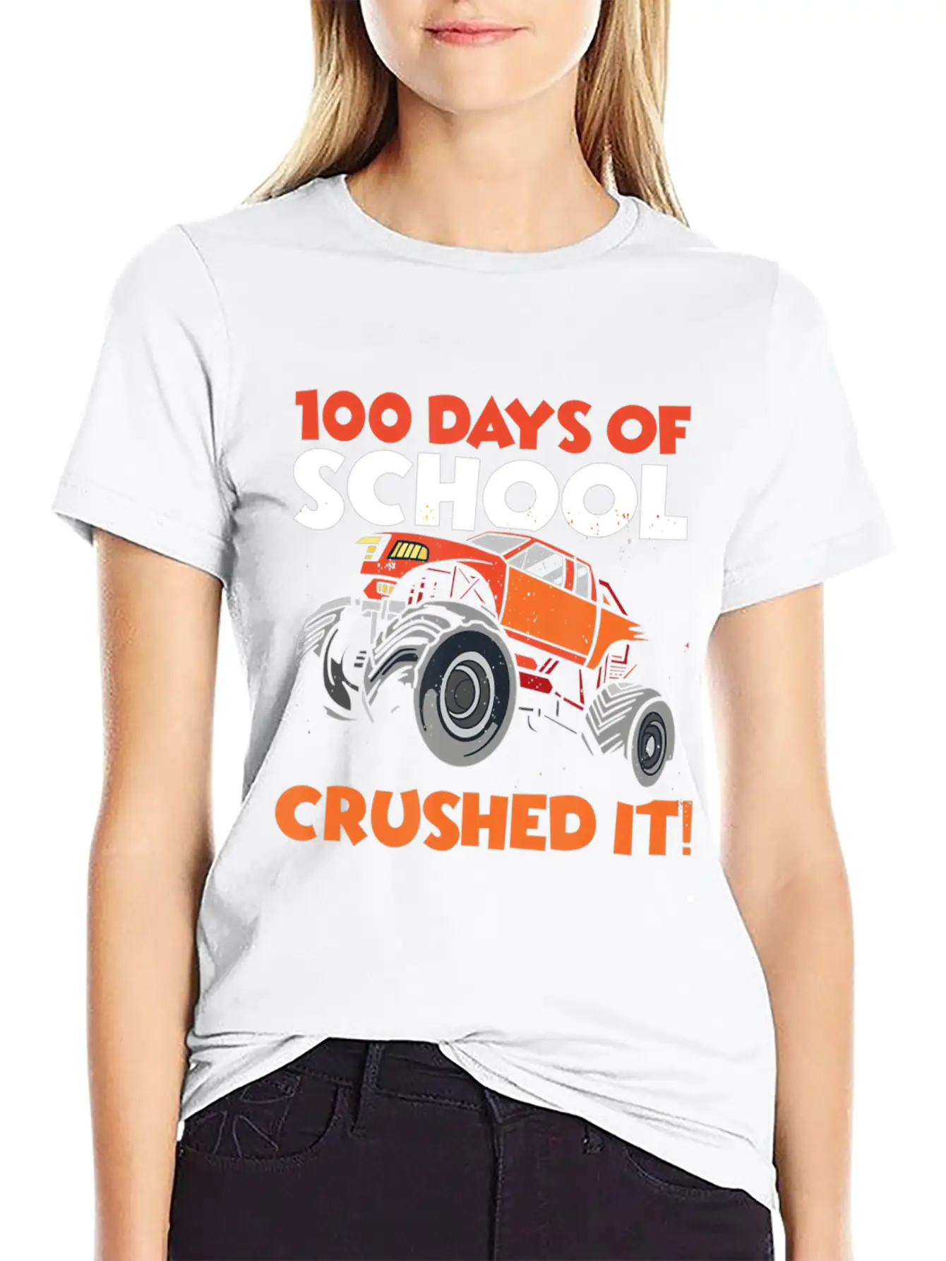 Crushed 100 Days Of School Monster Truck 100th Day Basic Graphic T-Shirt ¨C Daily Comfort In Soft Cotton