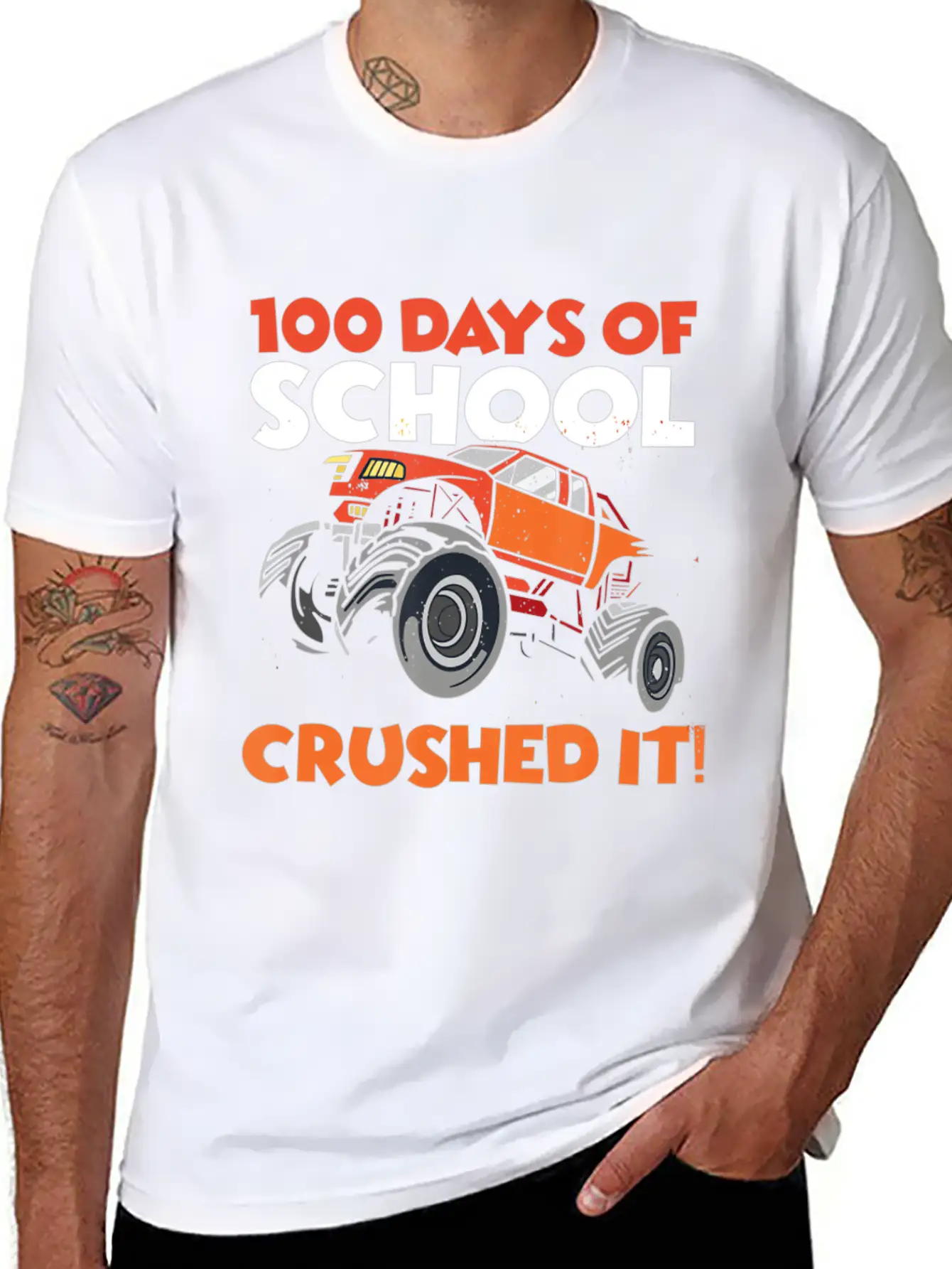 Crushed 100 Days Of School Monster Truck 100th Day Basic Graphic T-Shirt ¨C Daily Comfort In Soft Cotton