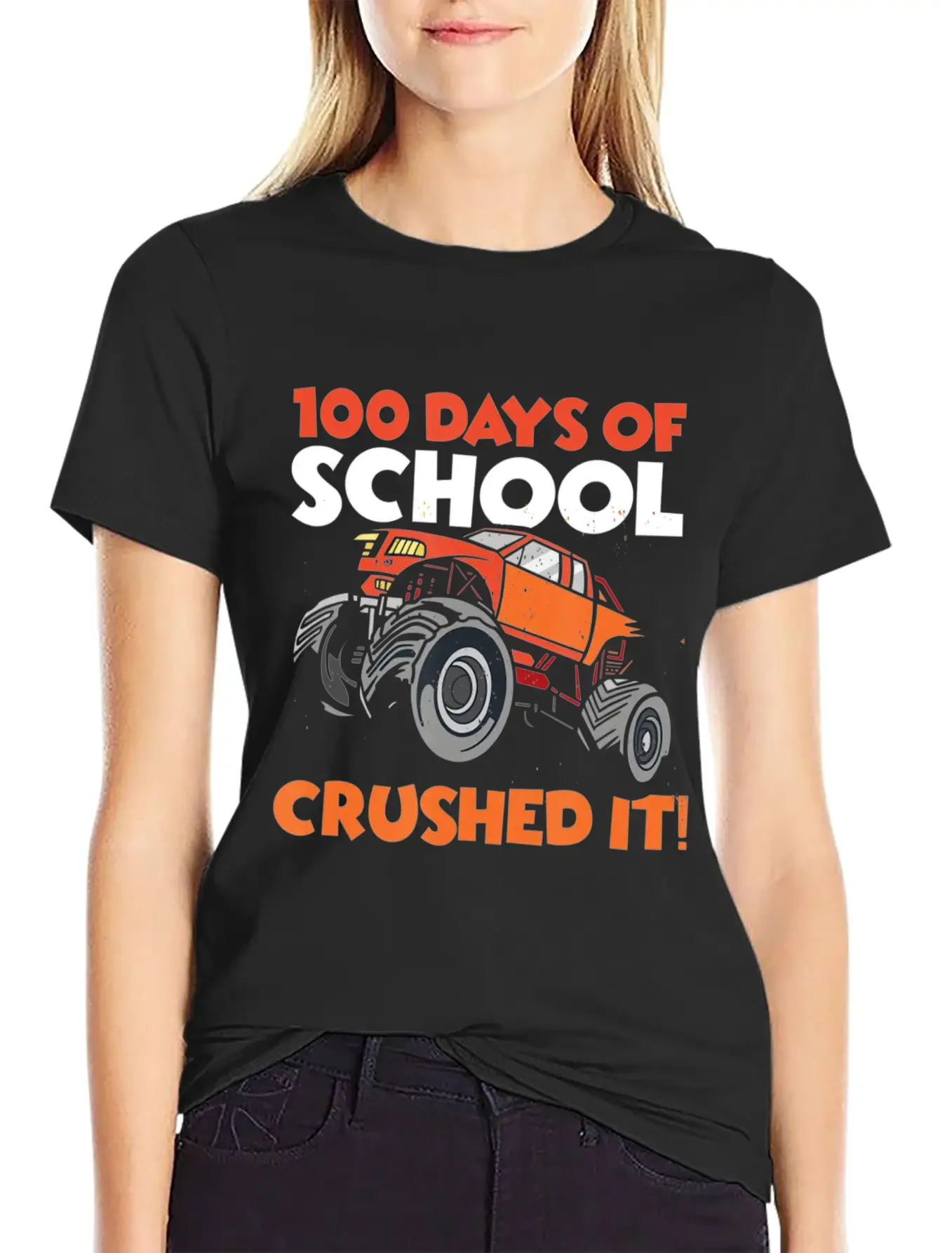Crushed 100 Days Of School Monster Truck 100th Day Basic Graphic T-Shirt ¨C Daily Comfort In Soft Cotton