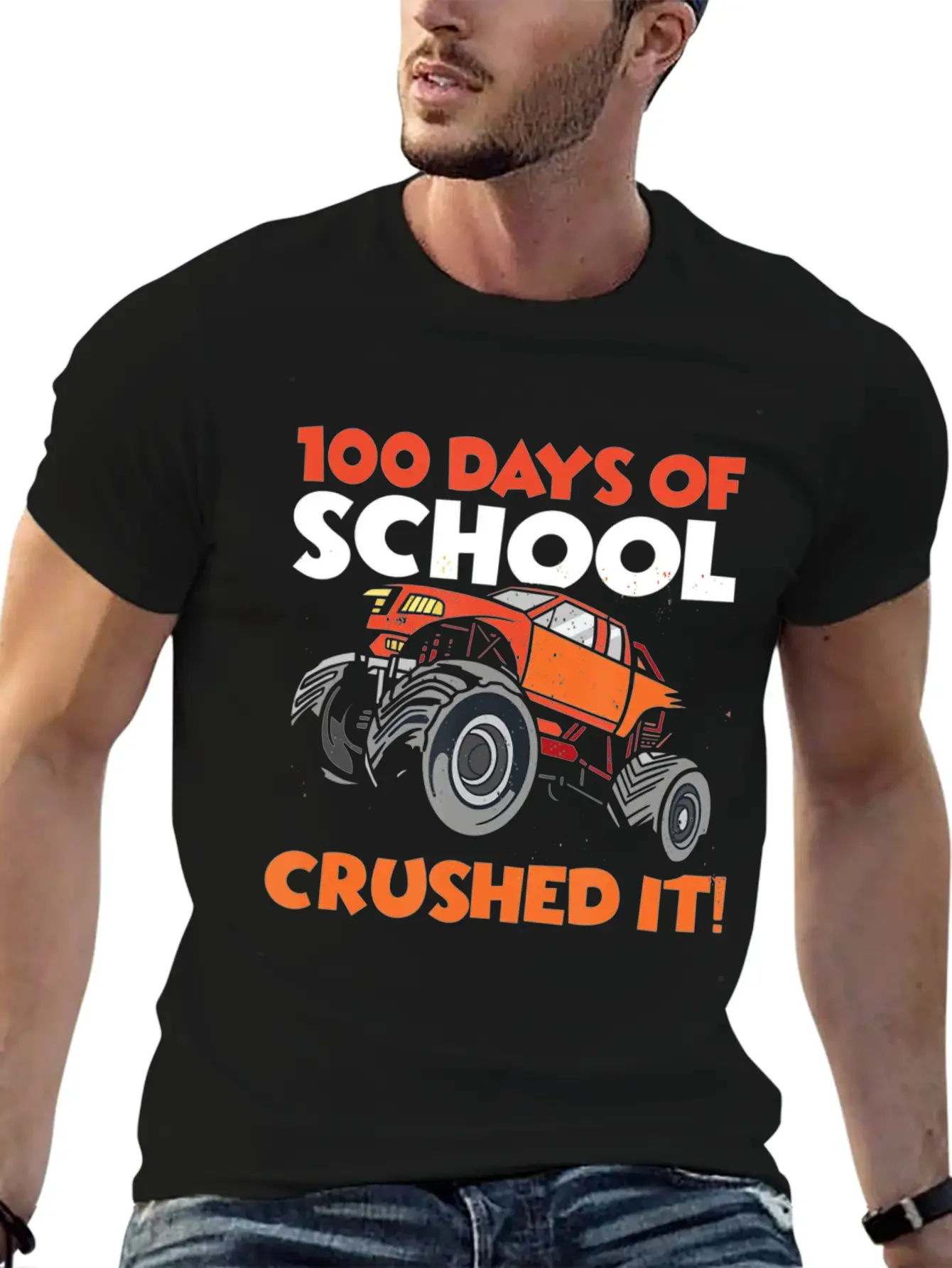 Crushed 100 Days Of School Monster Truck 100th Day Basic Graphic T-Shirt ¨C Daily Comfort In Soft Cotton