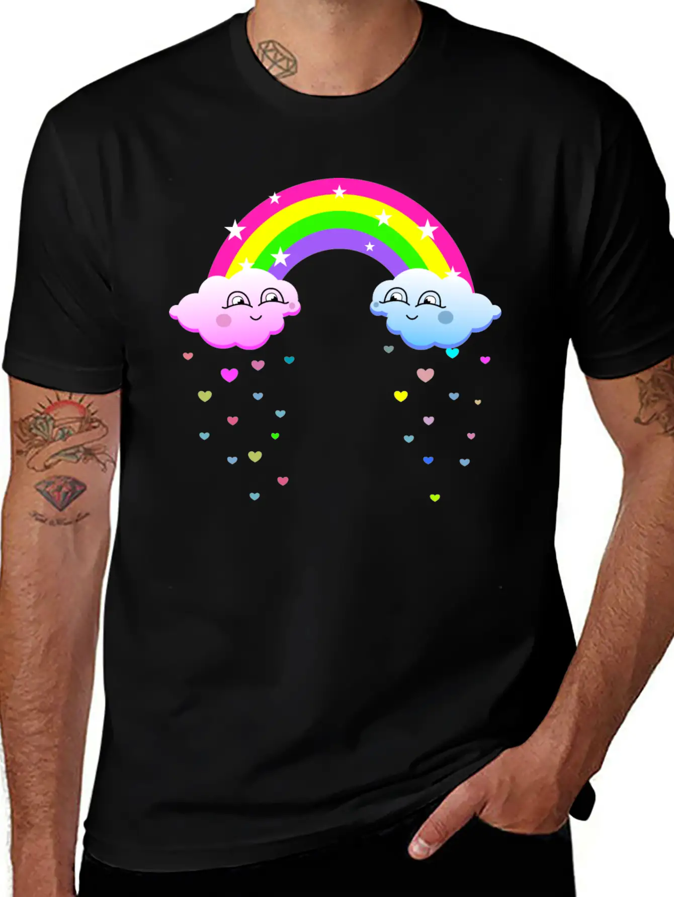 Cute Clouds With Rainbow Soft Cotton Short Sleeve Tee ¨C Unisex Wardrobe Staple