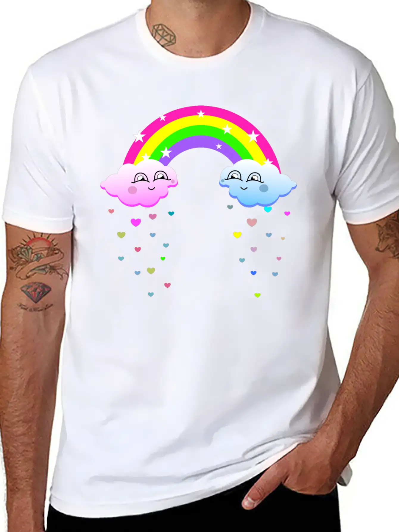 Cute Clouds With Rainbow Soft Cotton Short Sleeve Tee ¨C Unisex Wardrobe Staple
