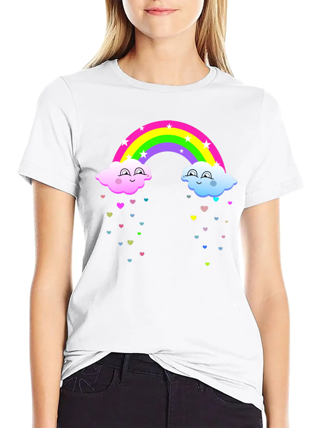 Cute Clouds With Rainbow Soft Cotton Short Sleeve Tee ¨C Unisex Wardrobe Staple