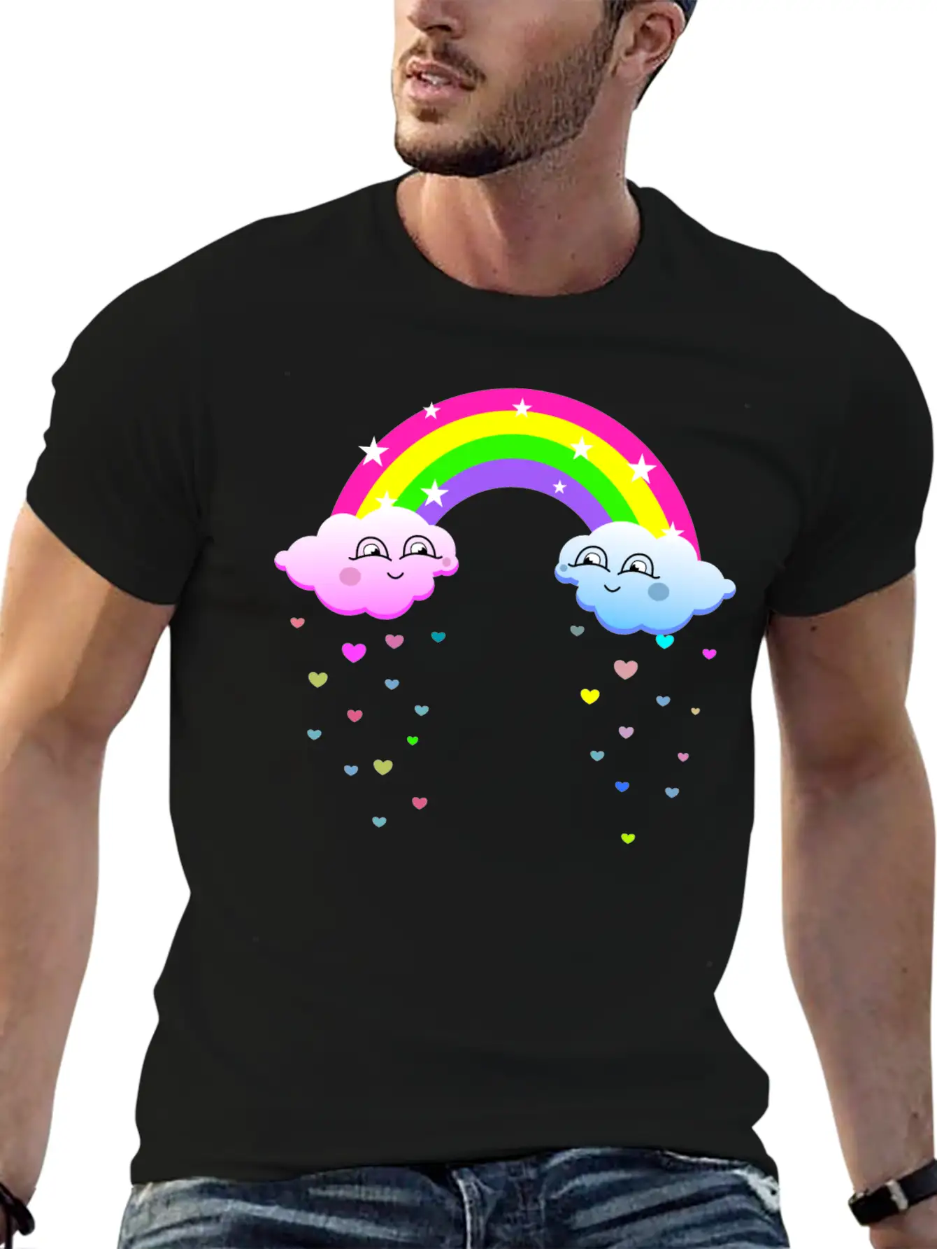 Cute Clouds With Rainbow Soft Cotton Short Sleeve Tee ¨C Unisex Wardrobe Staple