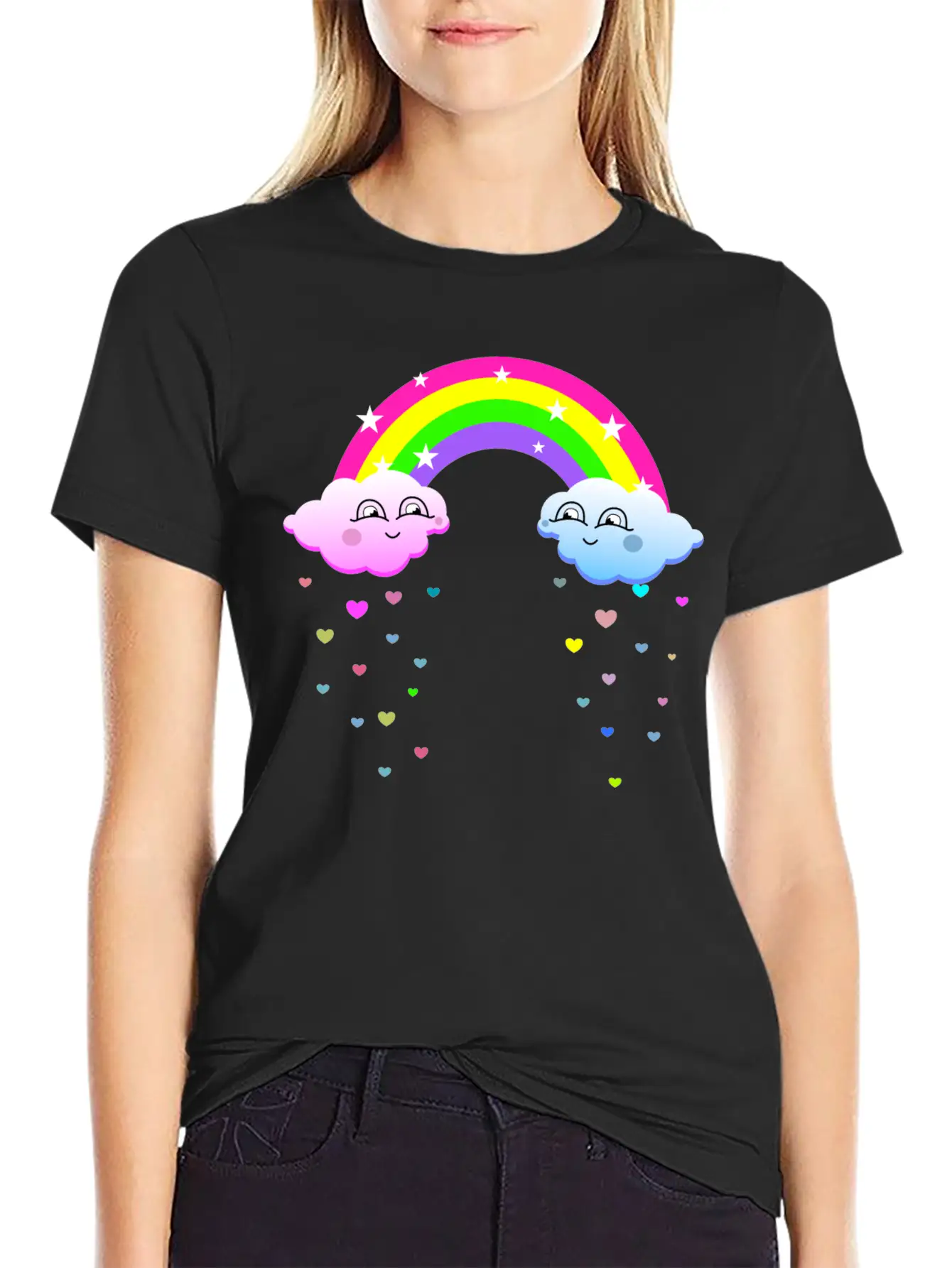 Cute Clouds With Rainbow Soft Cotton Short Sleeve Tee ¨C Unisex Wardrobe Staple