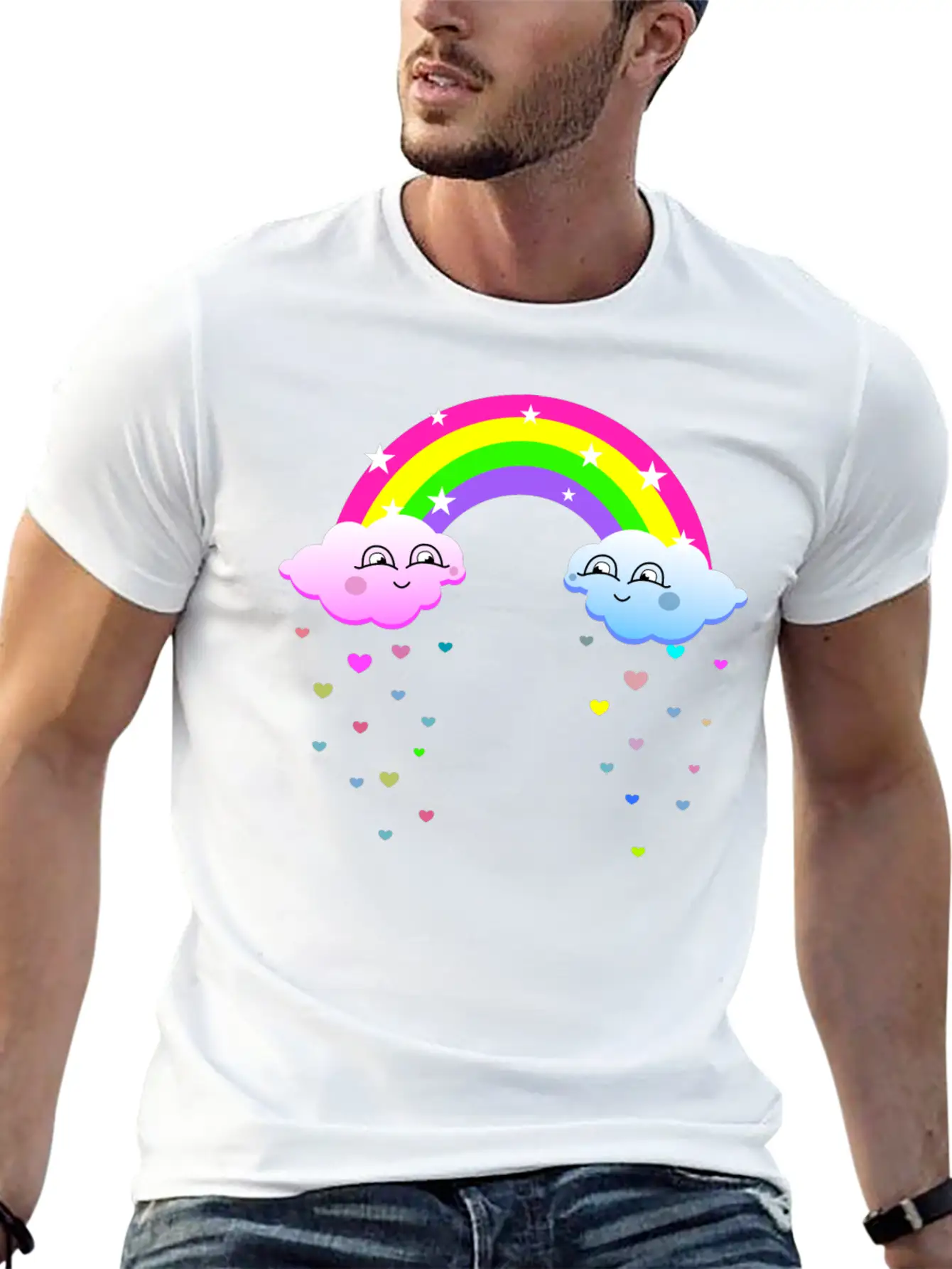 Cute Clouds With Rainbow Soft Cotton Short Sleeve Tee ¨C Unisex Wardrobe Staple