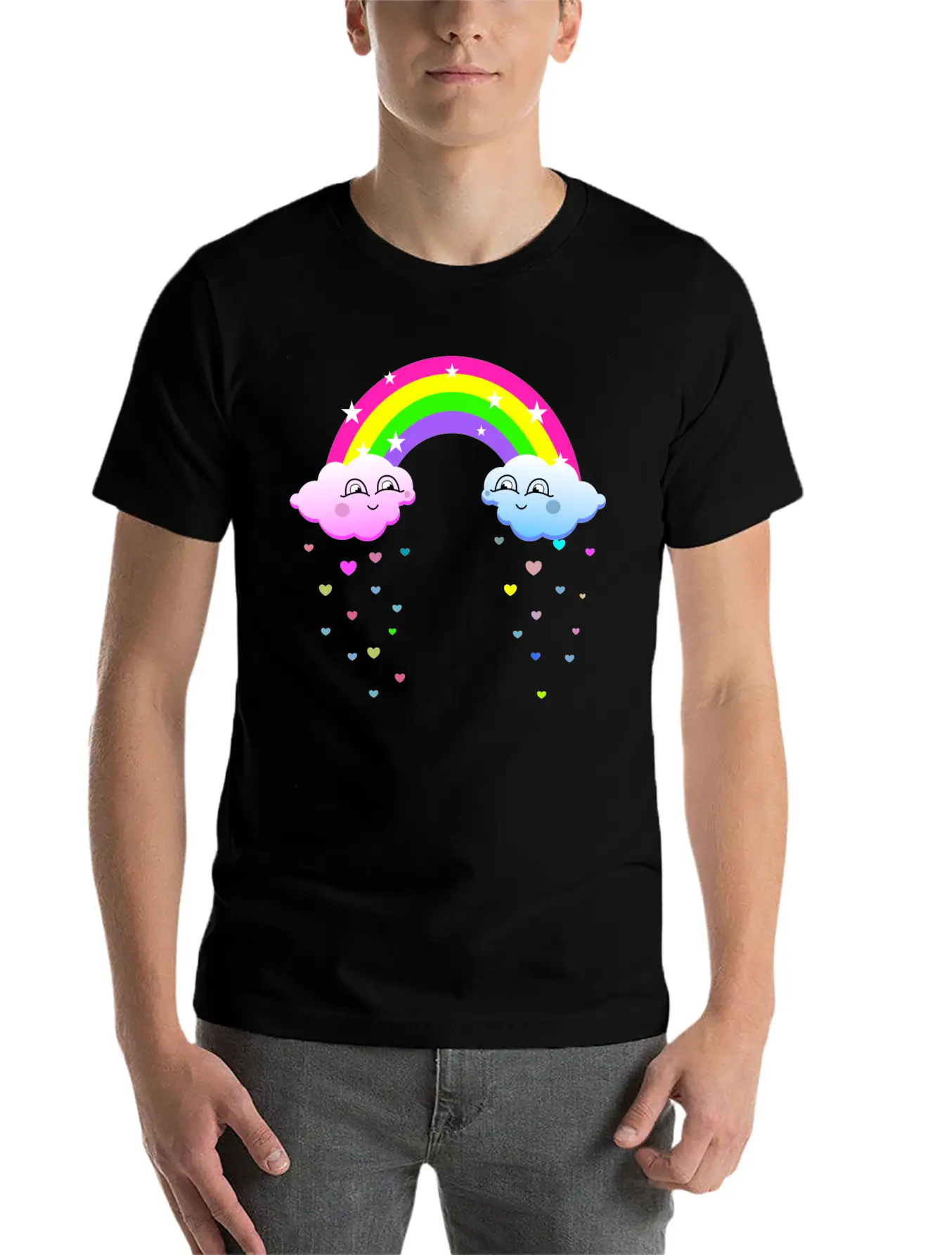 Cute Clouds With Rainbow Soft Cotton Short Sleeve Tee ¨C Unisex Wardrobe Staple