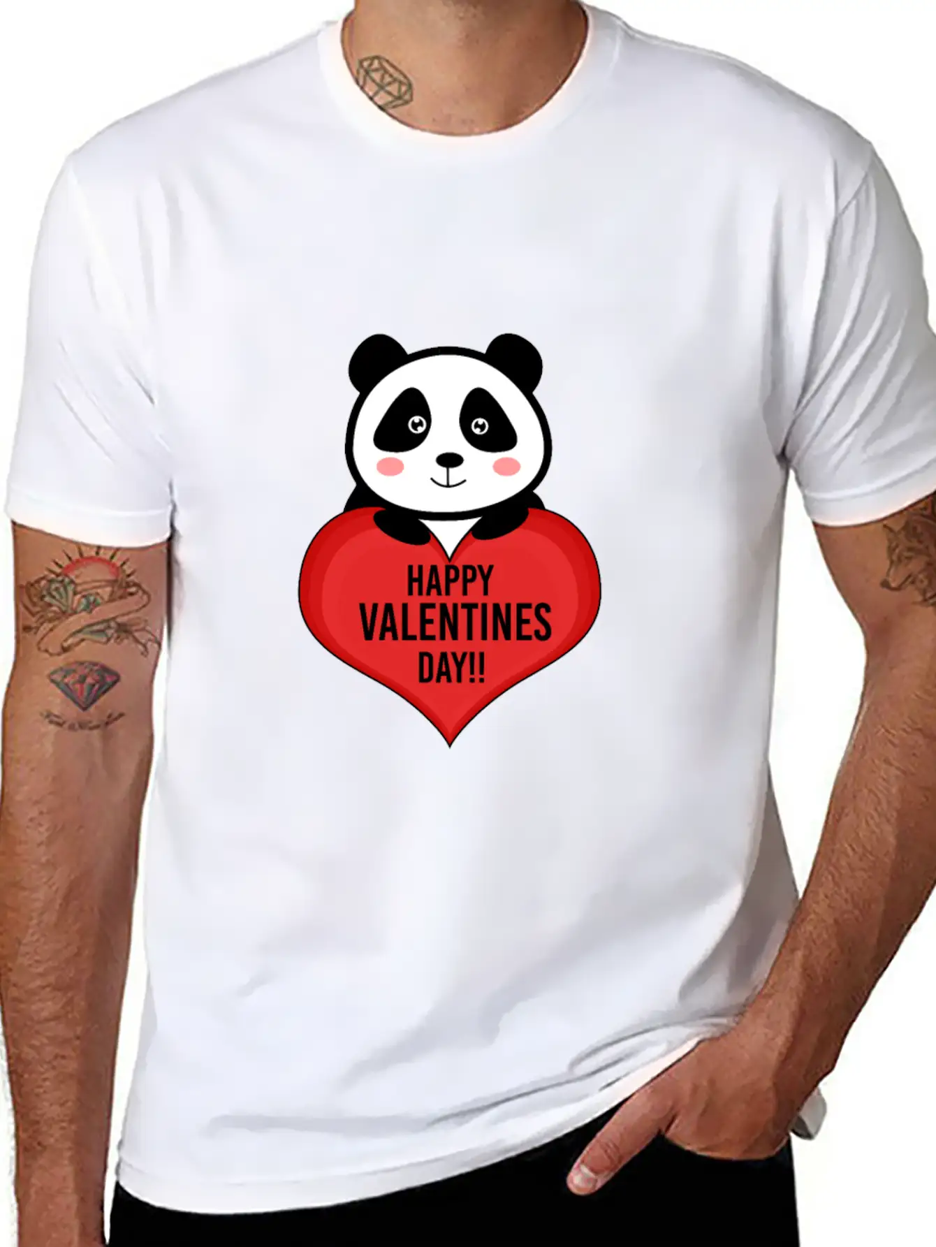 Cute Cupid Panda Heart Kiss Happy Couple Feelings Basic Graphic T-Shirt ¨C Daily Comfort In Soft Cotton