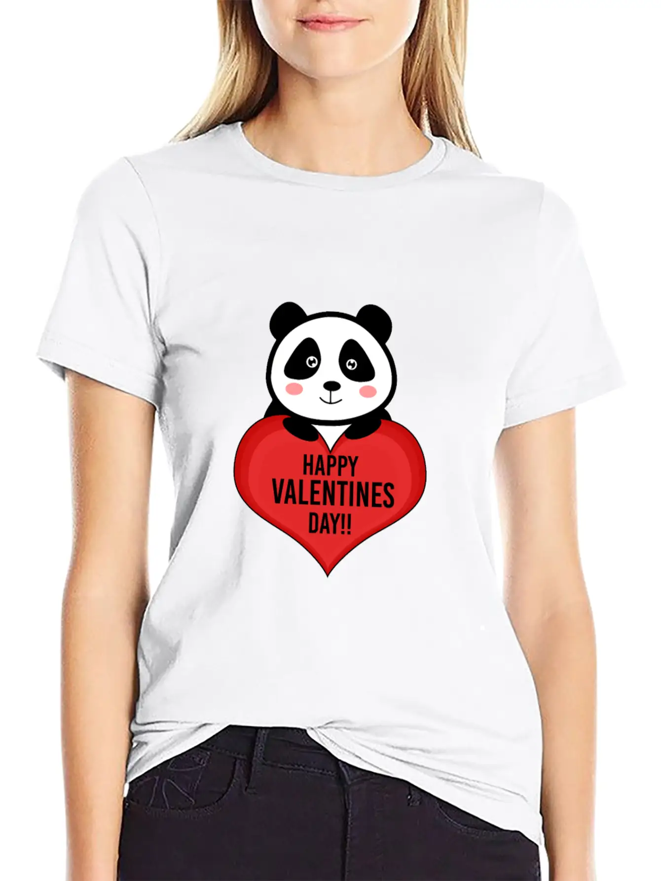 Cute Cupid Panda Heart Kiss Happy Couple Feelings Basic Graphic T-Shirt ¨C Daily Comfort In Soft Cotton