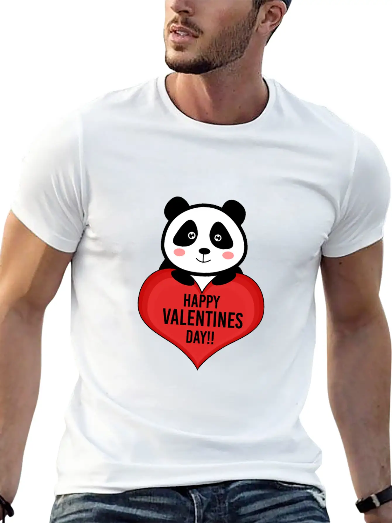 Cute Cupid Panda Heart Kiss Happy Couple Feelings Basic Graphic T-Shirt ¨C Daily Comfort In Soft Cotton