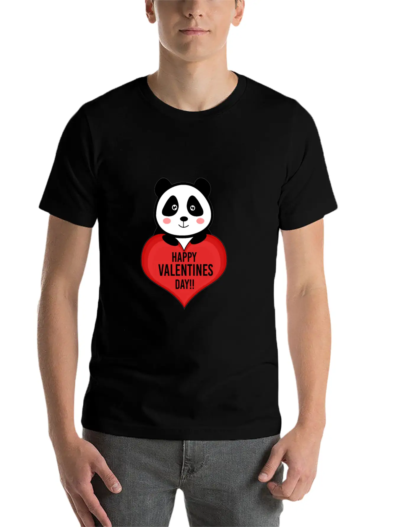 Cute Cupid Panda Heart Kiss Happy Couple Feelings Basic Graphic T-Shirt ¨C Daily Comfort In Soft Cotton