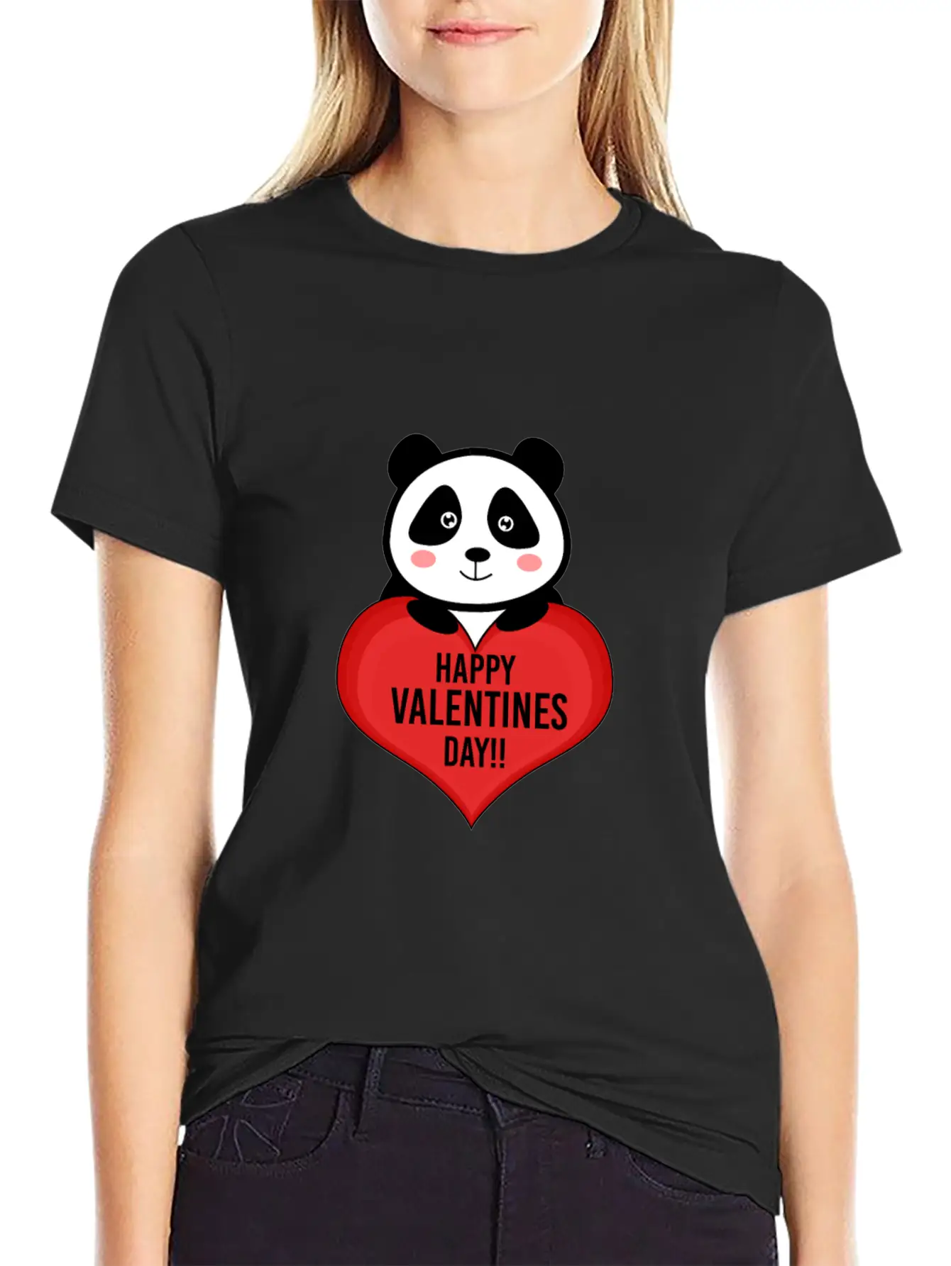 Cute Cupid Panda Heart Kiss Happy Couple Feelings Basic Graphic T-Shirt ¨C Daily Comfort In Soft Cotton