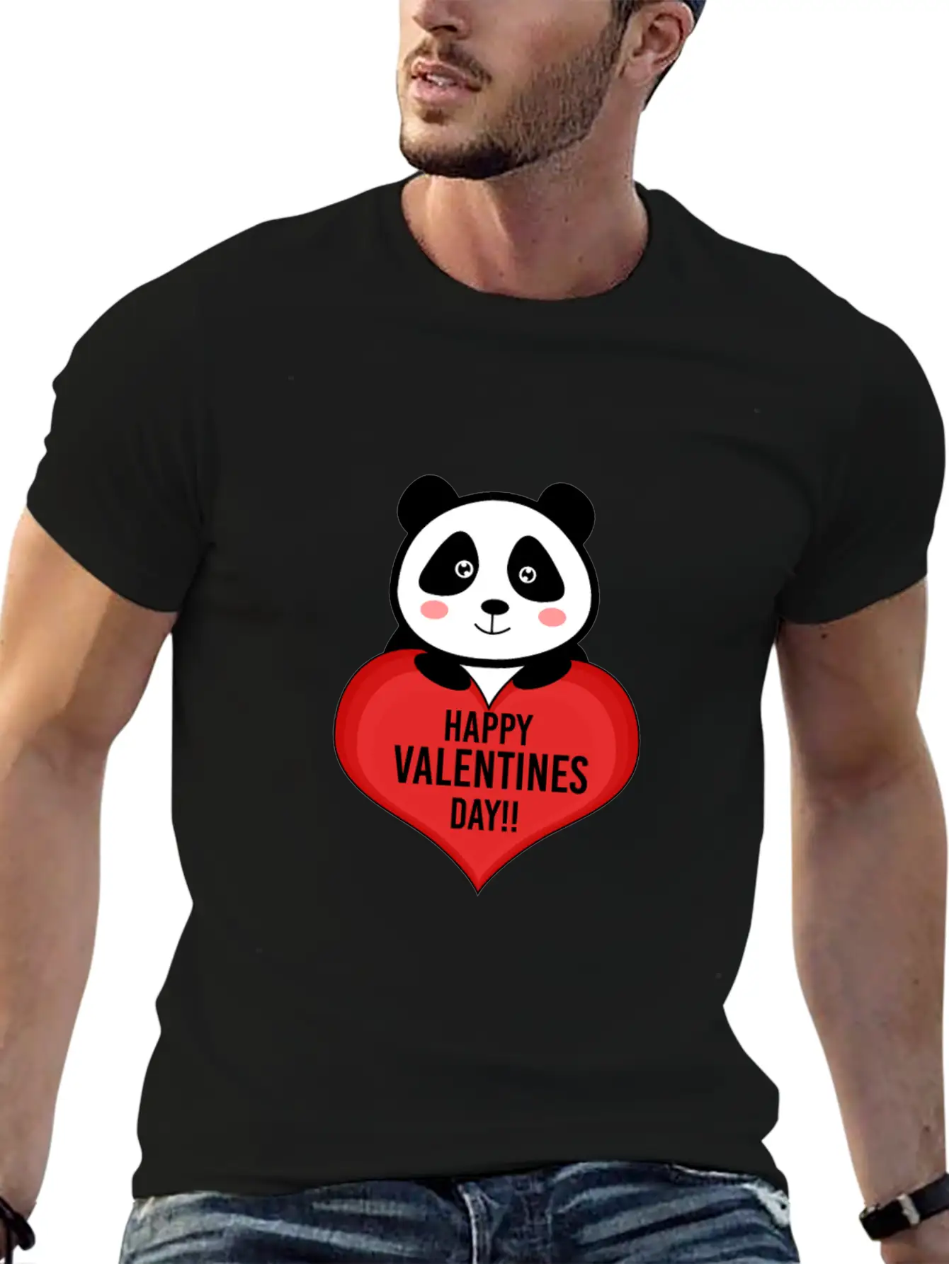 Cute Cupid Panda Heart Kiss Happy Couple Feelings Basic Graphic T-Shirt ¨C Daily Comfort In Soft Cotton
