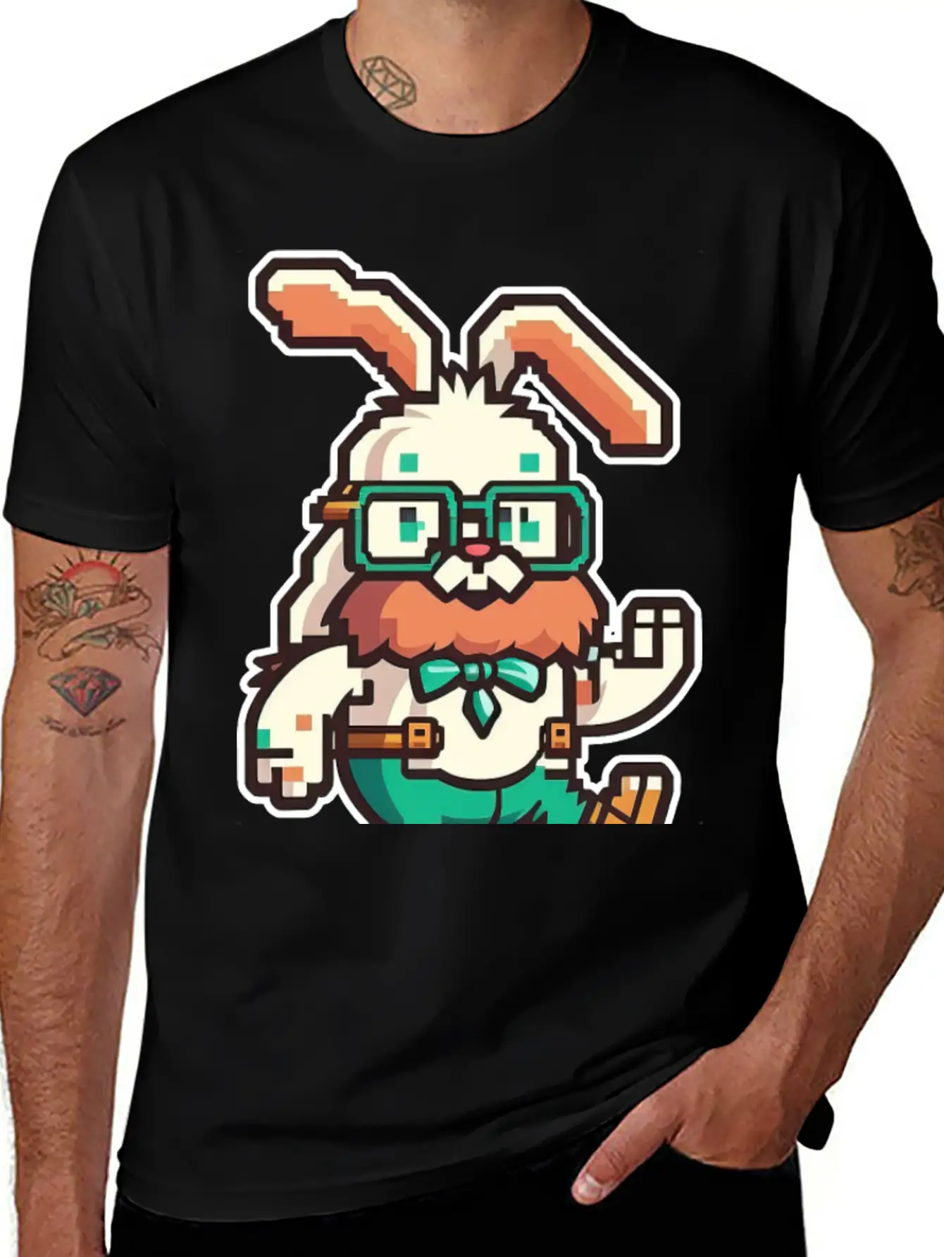 Cute Happy Kawaii 8-bit 16-bit Pixel Easter Rabbit Basic Graphic T-Shirt ¨C Daily Comfort In Soft Cotton