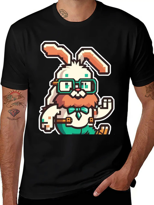 Cute Happy Kawaii 8-bit 16-bit Pixel Easter Rabbit Basic Graphic T-Shirt ¨C Daily Comfort In Soft Cotton