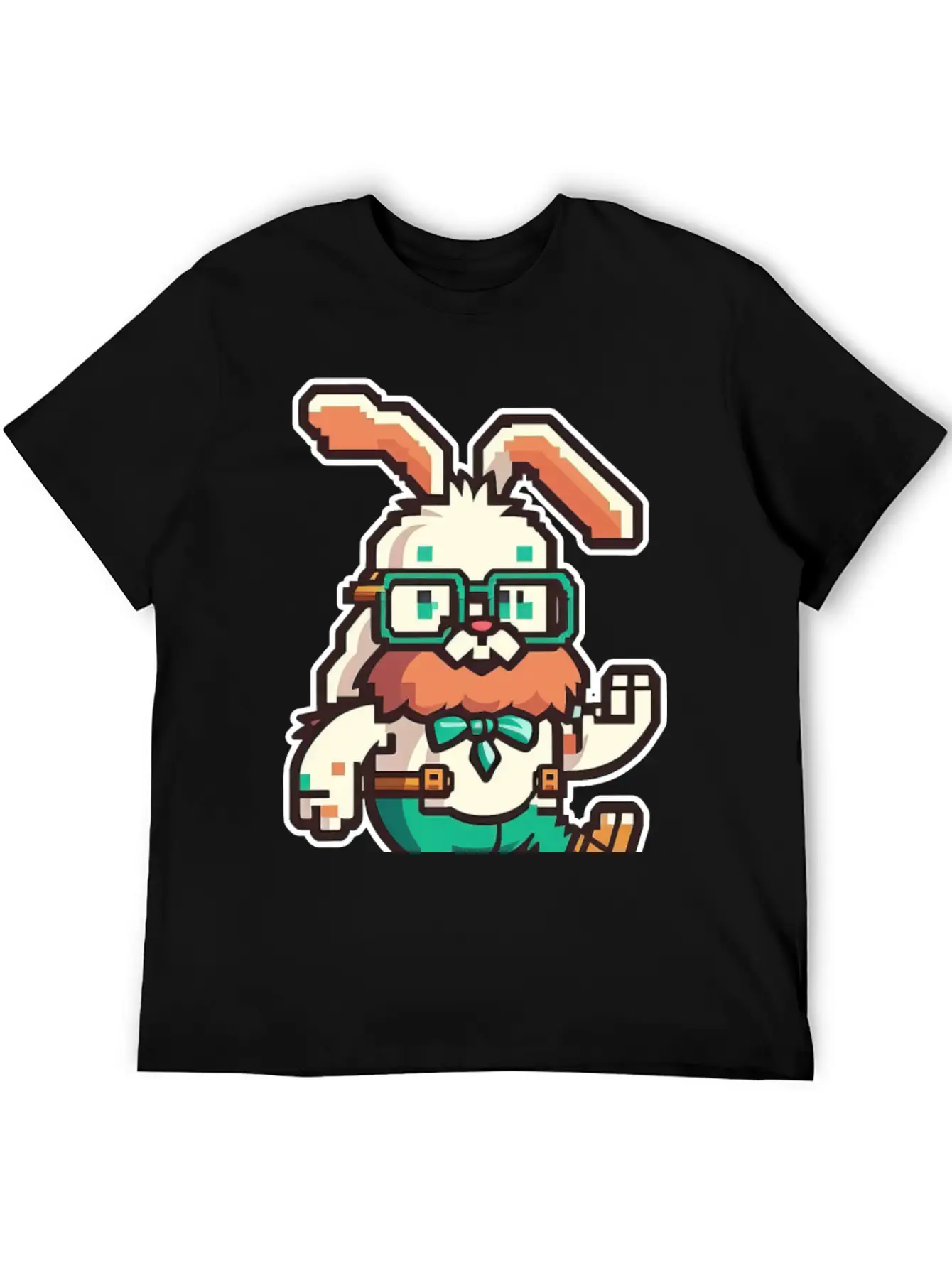 Cute Happy Kawaii 8-bit 16-bit Pixel Easter Rabbit Basic Graphic T-Shirt ¨C Daily Comfort In Soft Cotton