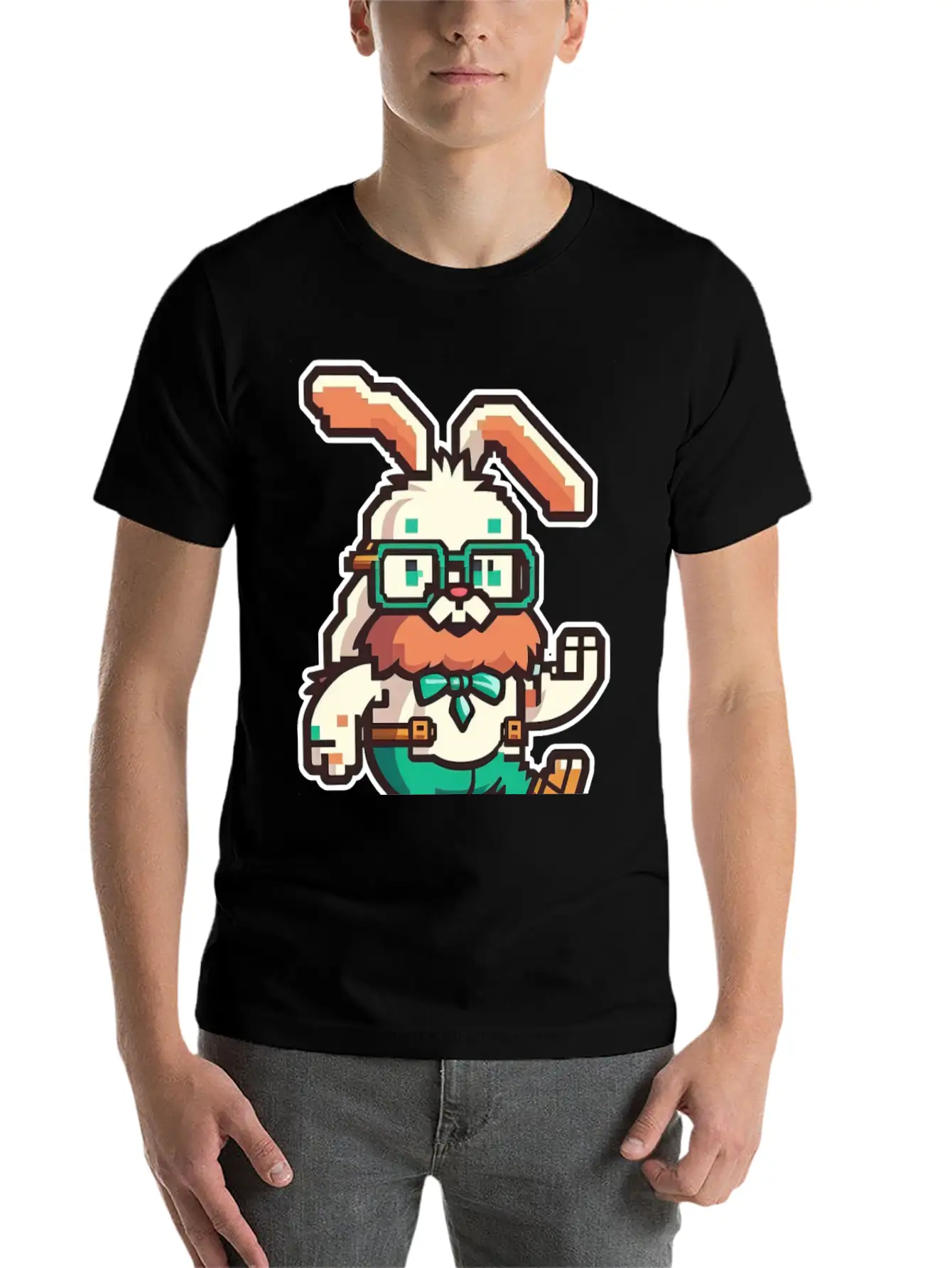Cute Happy Kawaii 8-bit 16-bit Pixel Easter Rabbit Basic Graphic T-Shirt ¨C Daily Comfort In Soft Cotton