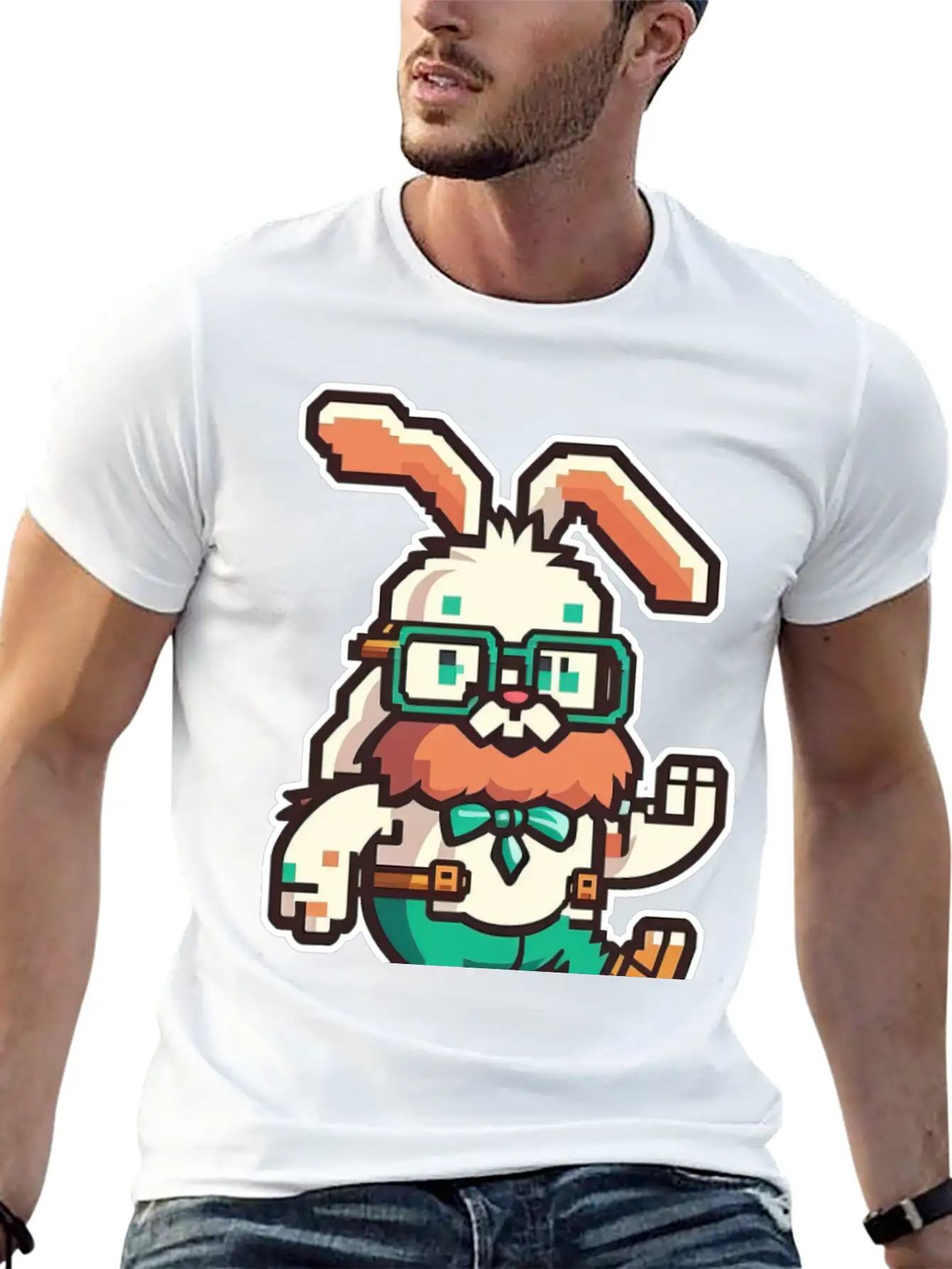 Cute Happy Kawaii 8-bit 16-bit Pixel Easter Rabbit Basic Graphic T-Shirt ¨C Daily Comfort In Soft Cotton