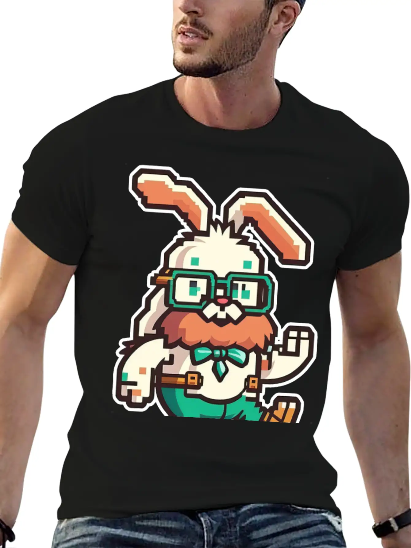 Cute Happy Kawaii 8-bit 16-bit Pixel Easter Rabbit Basic Graphic T-Shirt ¨C Daily Comfort In Soft Cotton