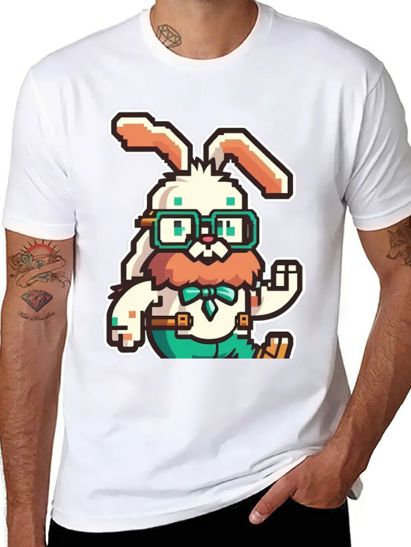 Cute Happy Kawaii 8-bit 16-bit Pixel Easter Rabbit Basic Graphic T-Shirt ¨C Daily Comfort In Soft Cotton
