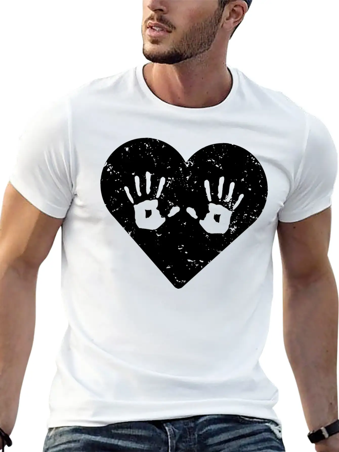 Cute Massage Therapist Hand Print Heart T-shirt Basic Graphic T-Shirt ¨C Daily Comfort In Soft Cotton