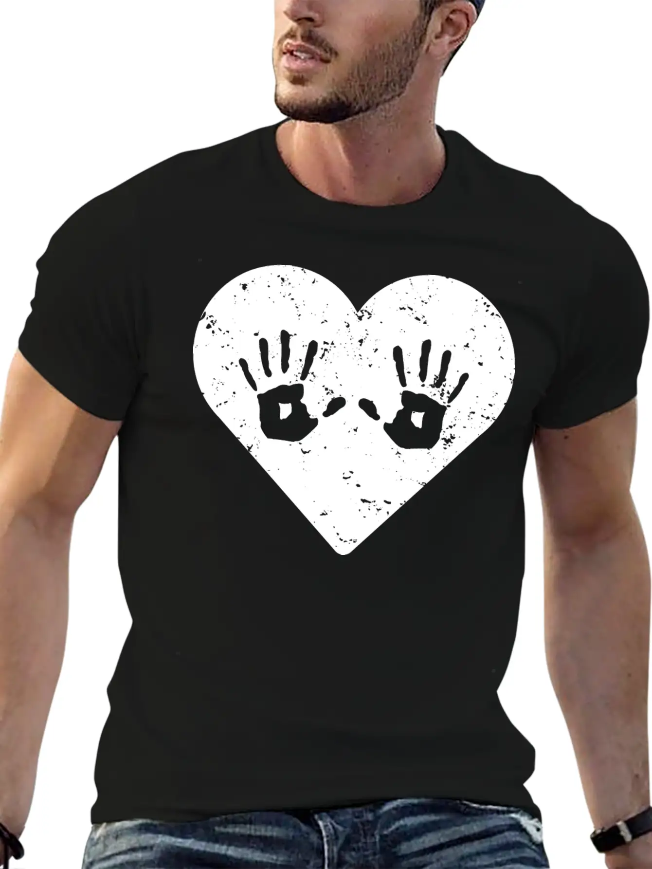 Cute Massage Therapist Hand Print Heart T-shirt Basic Graphic T-Shirt ¨C Daily Comfort In Soft Cotton
