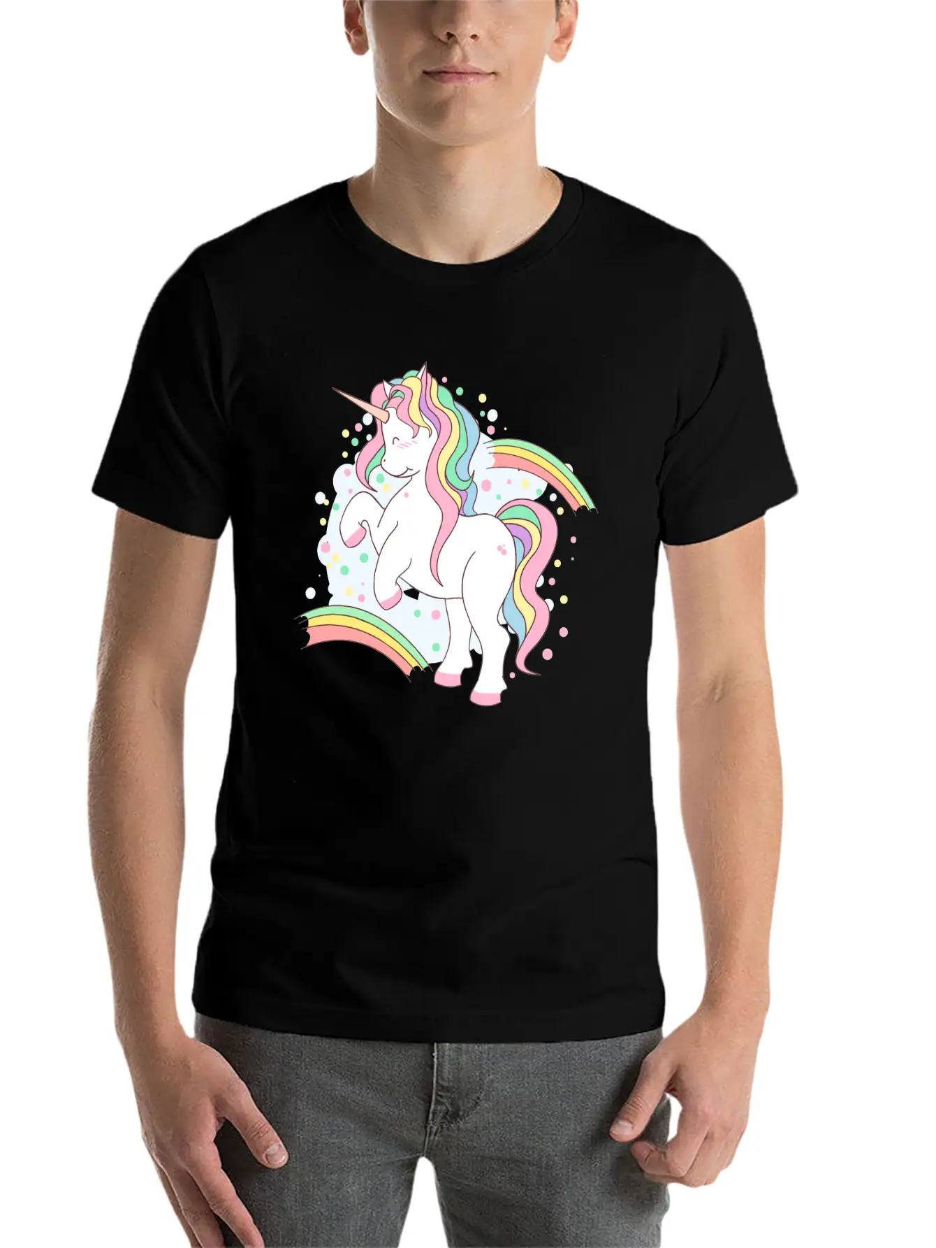 Cute Rainbow Unicorn, Unicorn With Rainbow Soft Cotton Short Sleeve Tee ¨C Unisex Wardrobe Staple