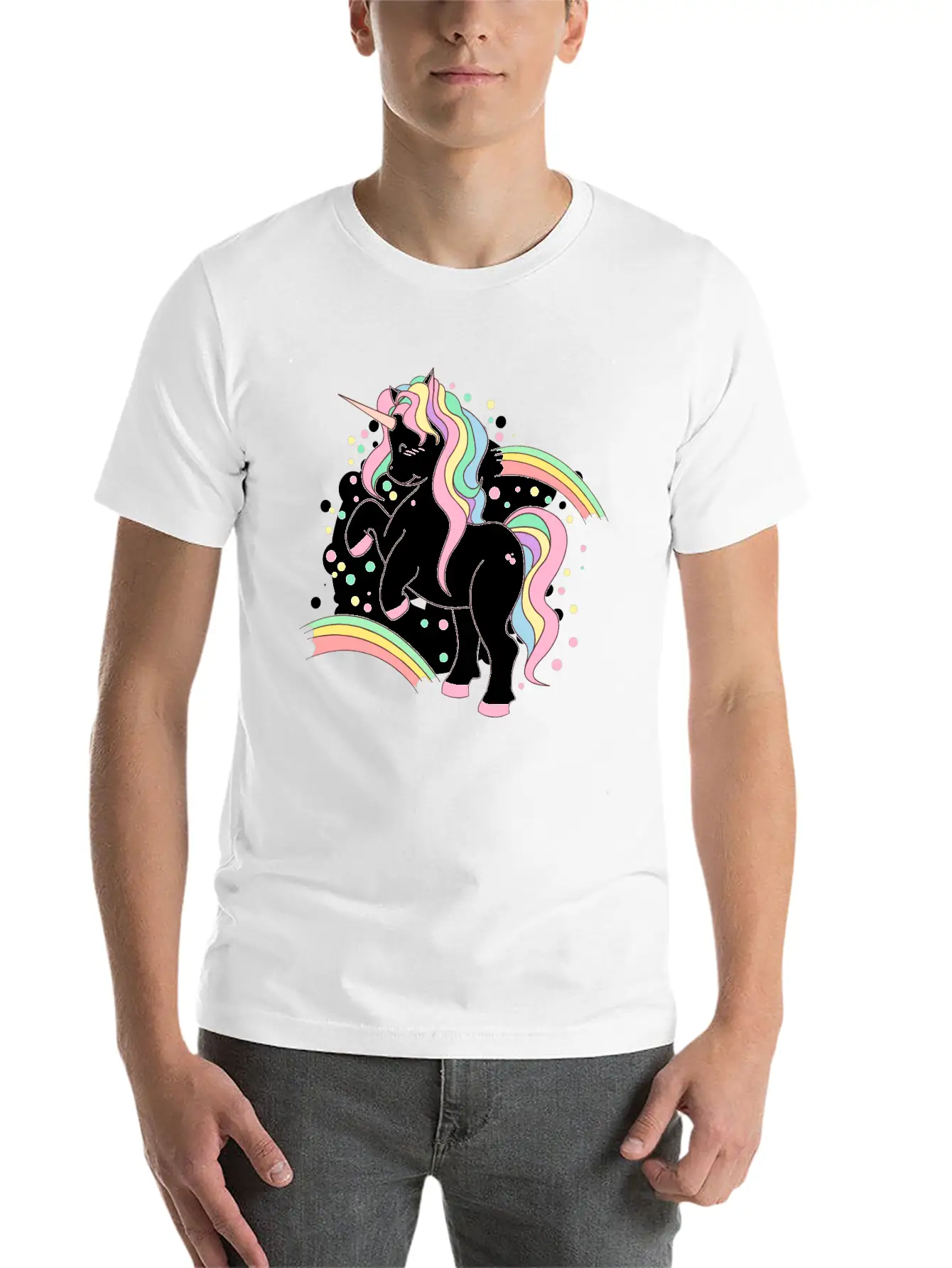 Cute Rainbow Unicorn, Unicorn With Rainbow Soft Cotton Short Sleeve Tee ¨C Unisex Wardrobe Staple