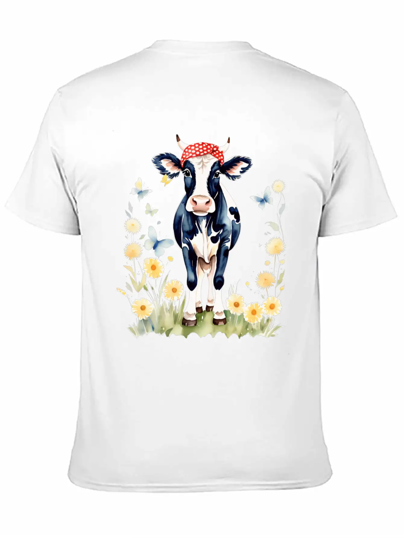 Cute Watercolor Cow In Flower Field Essential Cotton Tee For Daily Outfits ¨C Unisex Style