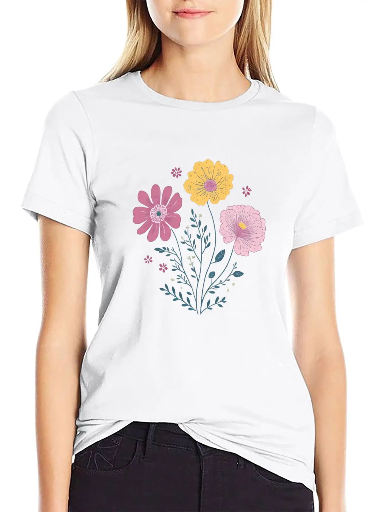 Cute Watercolor Florals Essential Cotton Tee For Daily Outfits ¨C Unisex Style