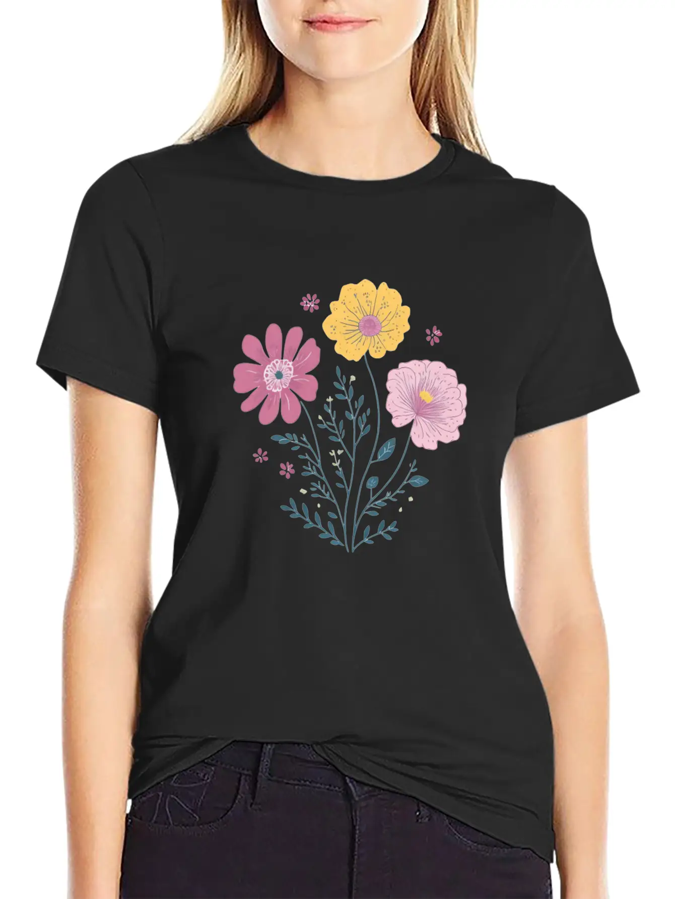 Cute Watercolor Florals Essential Cotton Tee For Daily Outfits ¨C Unisex Style