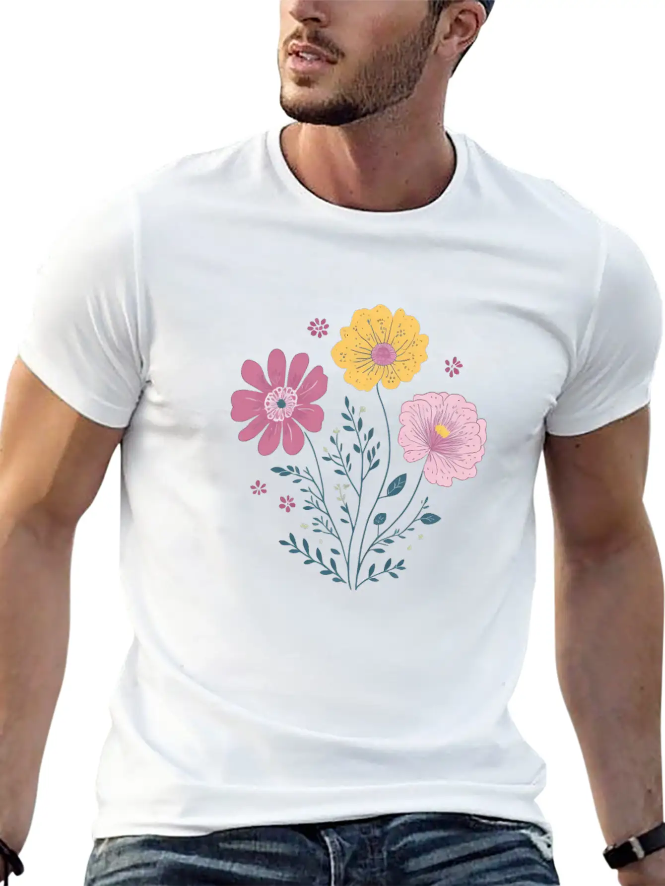 Cute Watercolor Florals Essential Cotton Tee For Daily Outfits ¨C Unisex Style