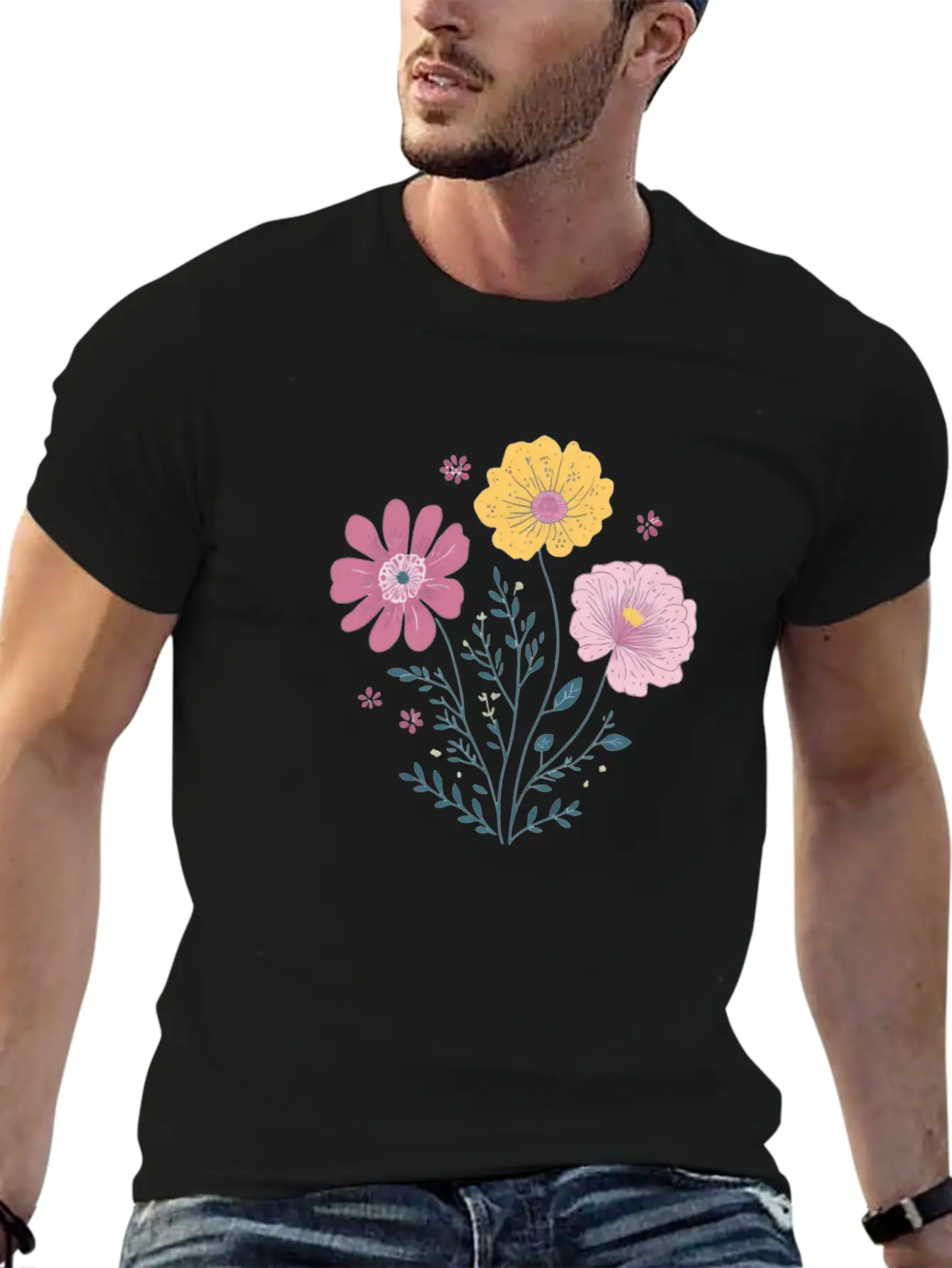 Cute Watercolor Florals Essential Cotton Tee For Daily Outfits ¨C Unisex Style