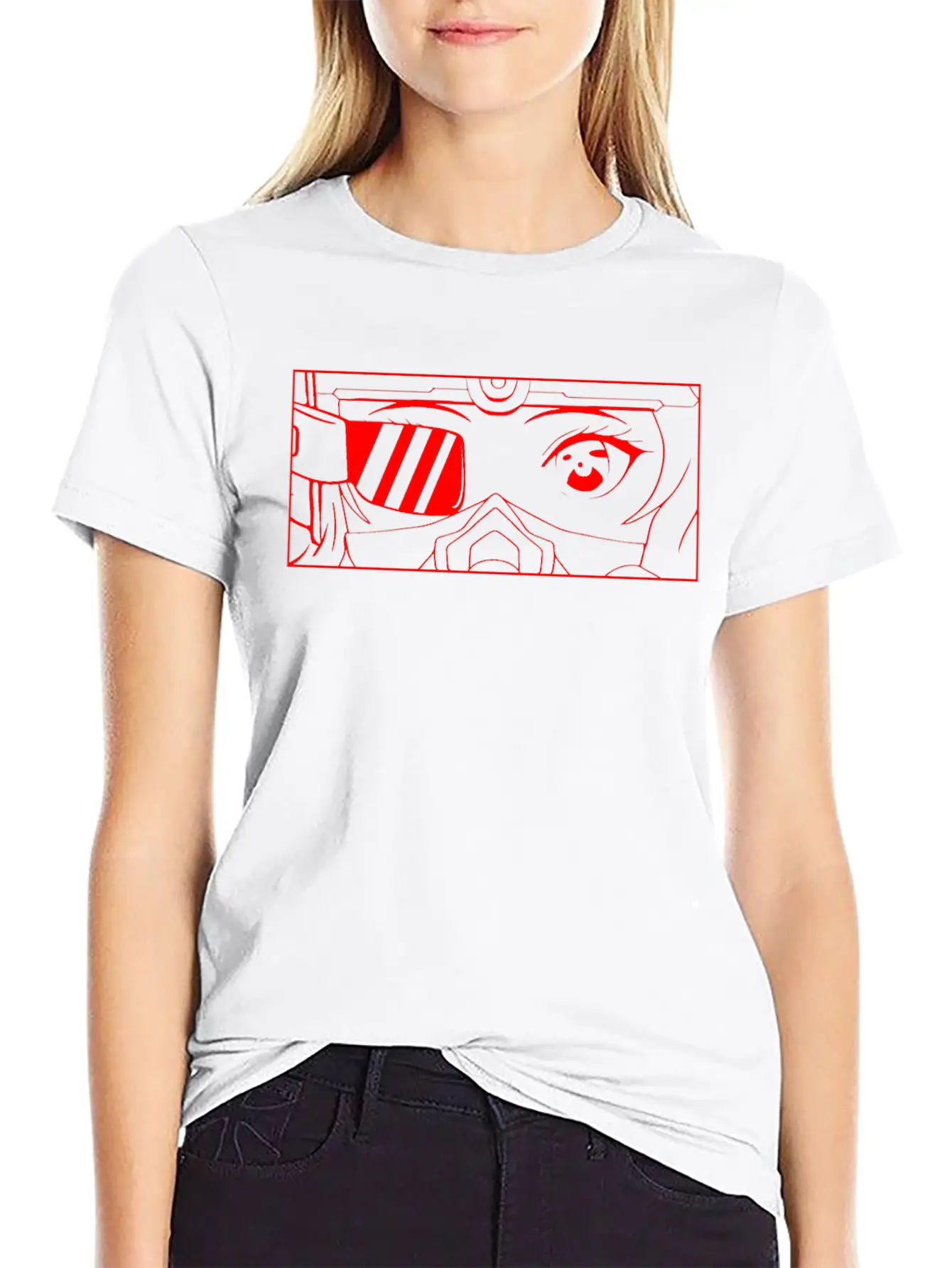 Cyber Aesthetic Anime Girl Eyes Soft Grunge Basic Graphic T-Shirt ¨C Daily Comfort In Soft Cotton