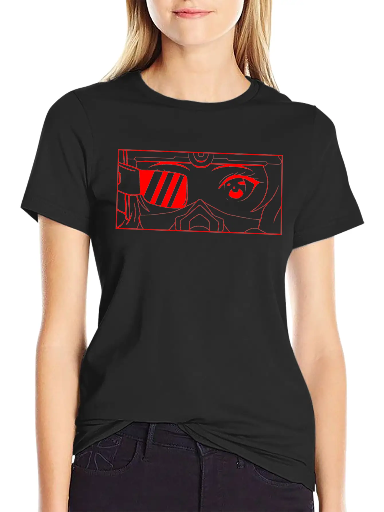 Cyber Aesthetic Anime Girl Eyes Soft Grunge Basic Graphic T-Shirt ¨C Daily Comfort In Soft Cotton