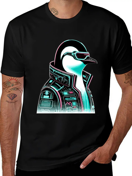 Cyberpunk Penguin Graphic Design Essential Cotton Tee For Daily Outfits ¨C Unisex Style
