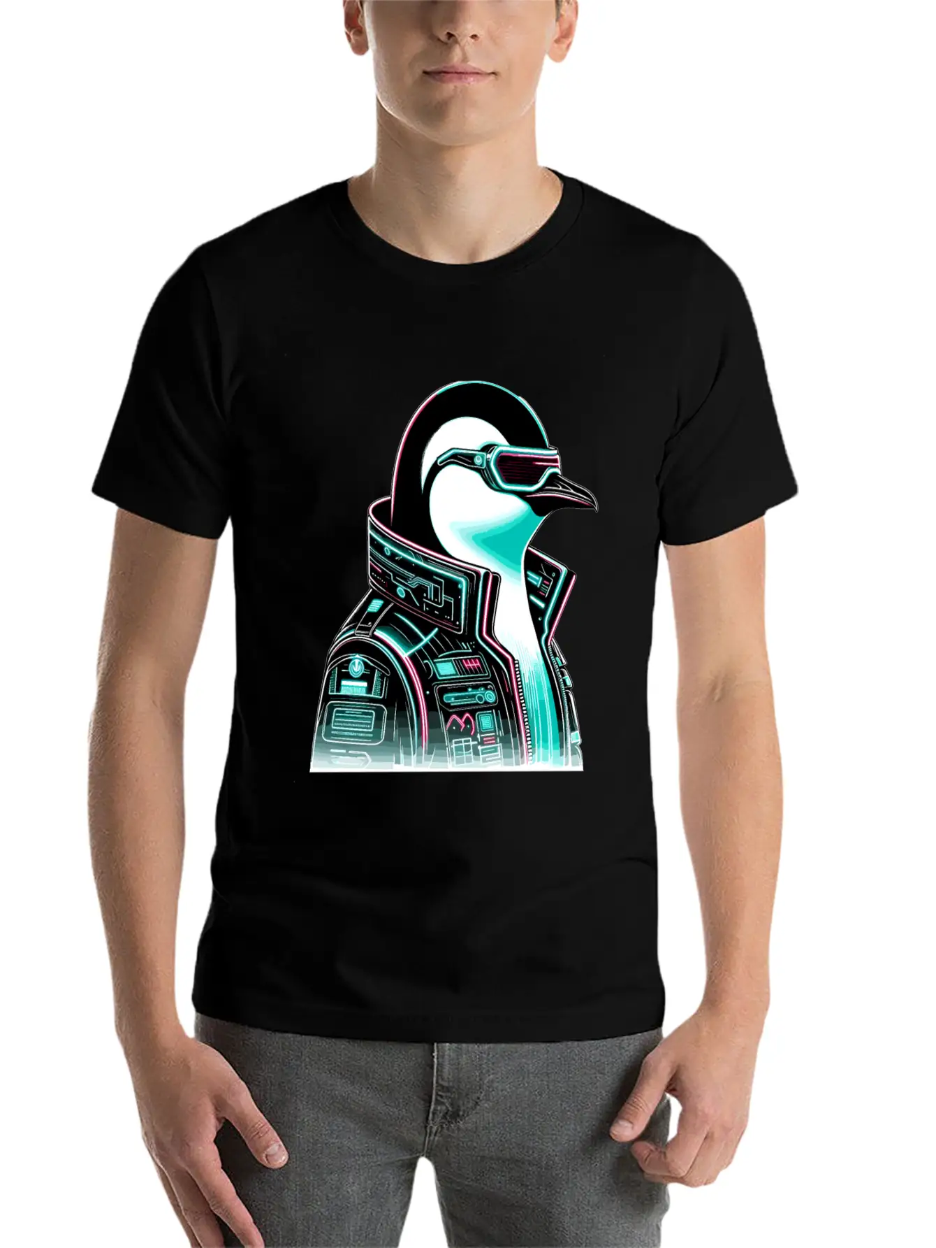 Cyberpunk Penguin Graphic Design Essential Cotton Tee For Daily Outfits ¨C Unisex Style