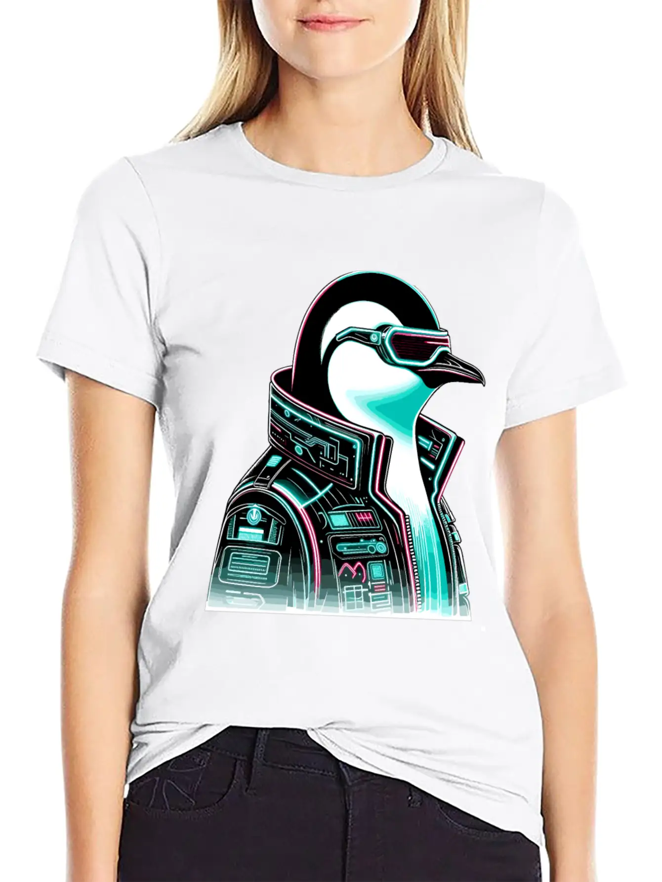 Cyberpunk Penguin Graphic Design Essential Cotton Tee For Daily Outfits ¨C Unisex Style