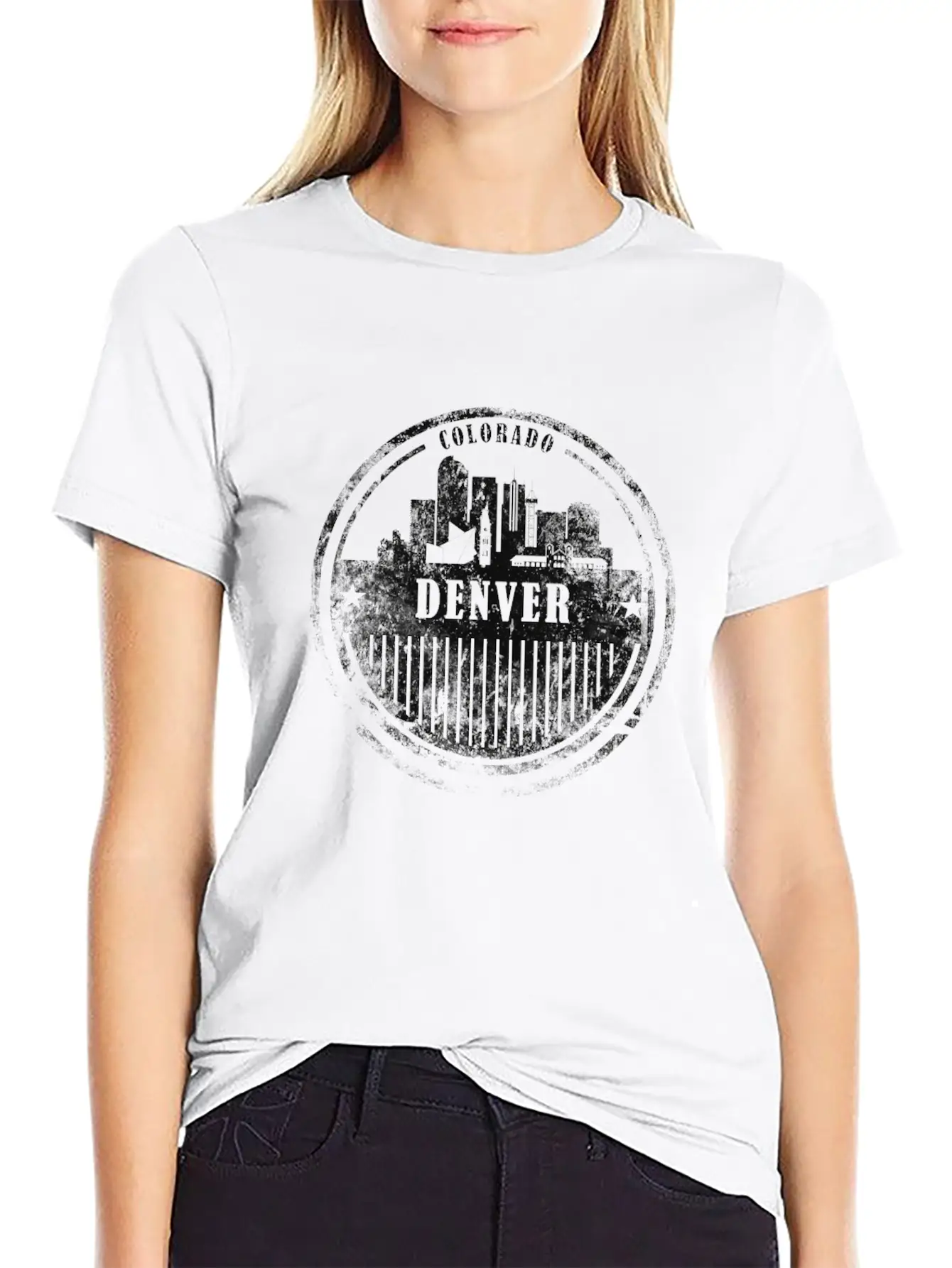 Denver Grunge Skyline Essential Cotton Tee For Daily Outfits ¨C Unisex Style