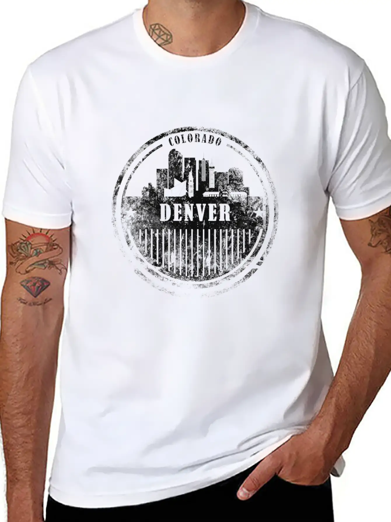 Denver Grunge Skyline Essential Cotton Tee For Daily Outfits ¨C Unisex Style