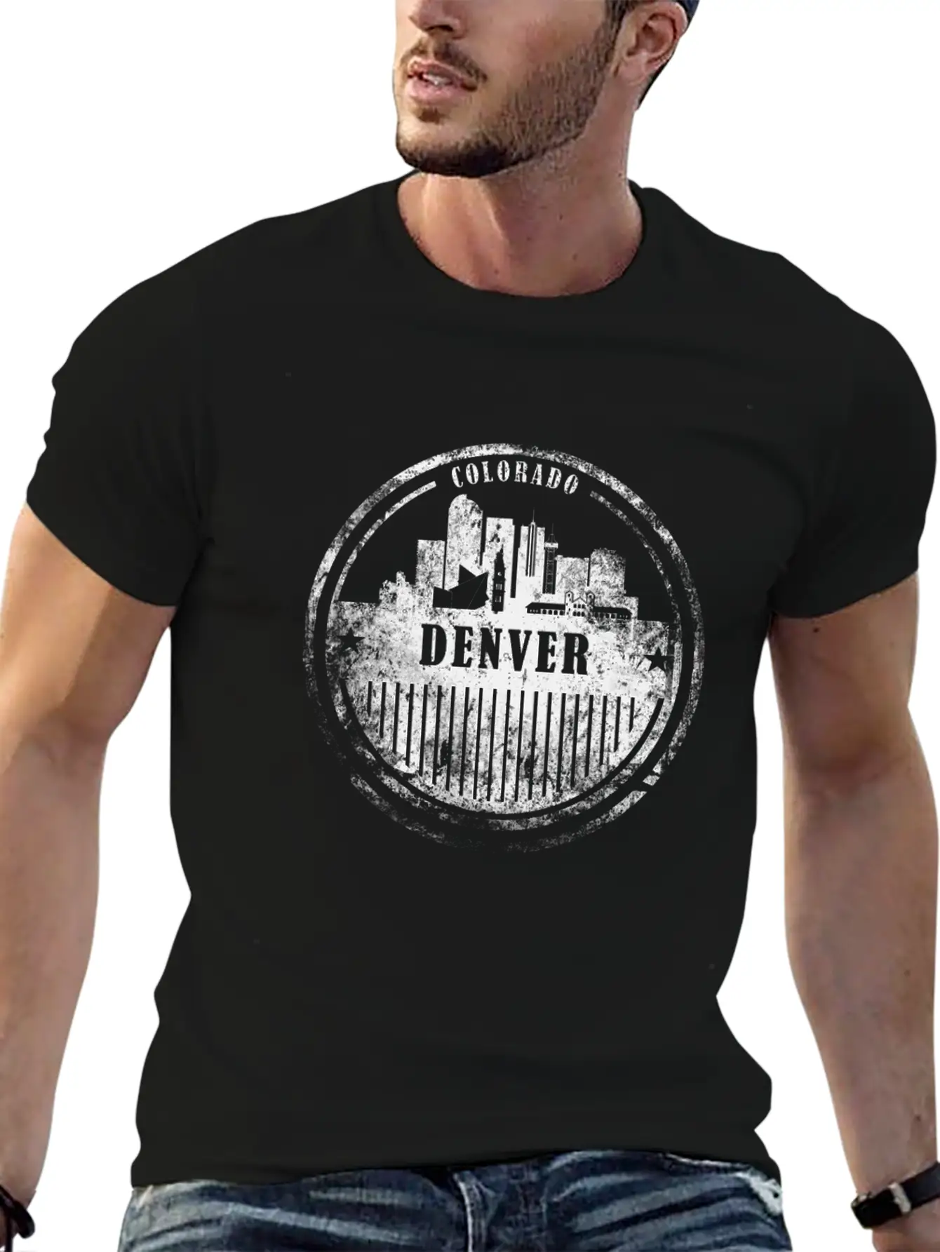 Denver Grunge Skyline Essential Cotton Tee For Daily Outfits ¨C Unisex Style