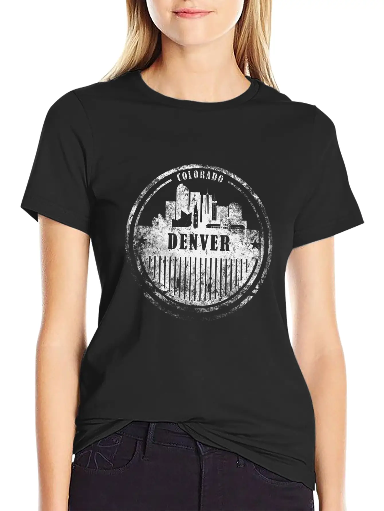 Denver Grunge Skyline Essential Cotton Tee For Daily Outfits ¨C Unisex Style