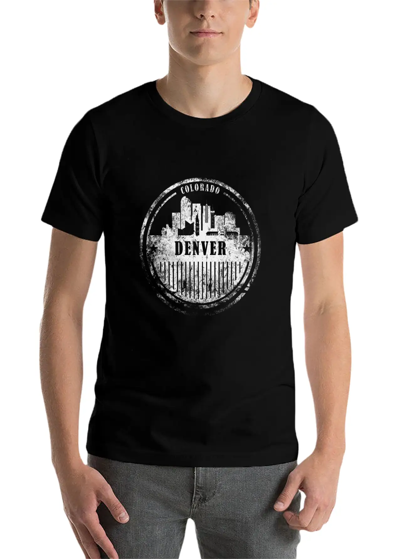Denver Grunge Skyline Essential Cotton Tee For Daily Outfits ¨C Unisex Style