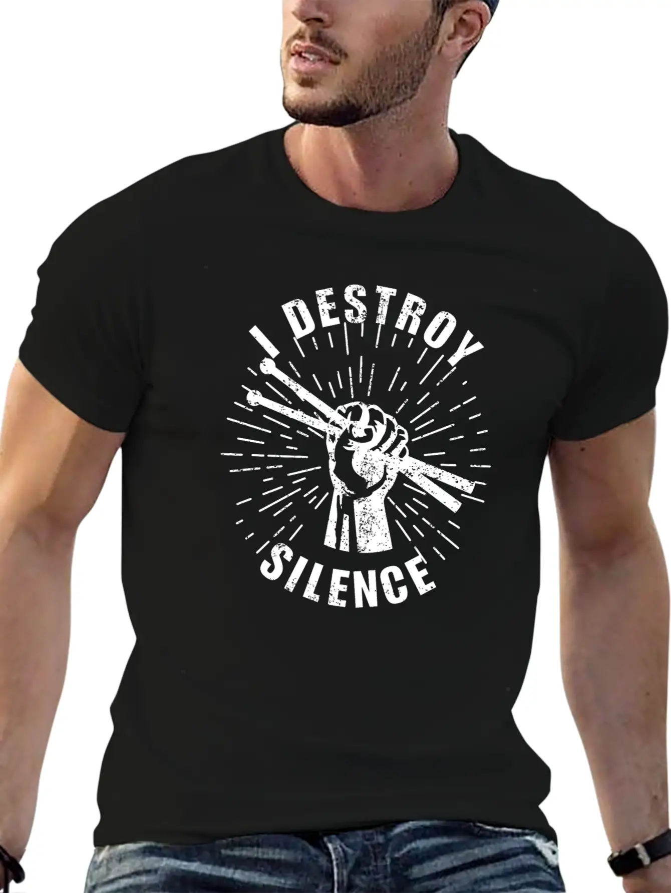 Destroy Silence Drummer Music Essential Cotton Tee For Daily Outfits ¨C Unisex Style
