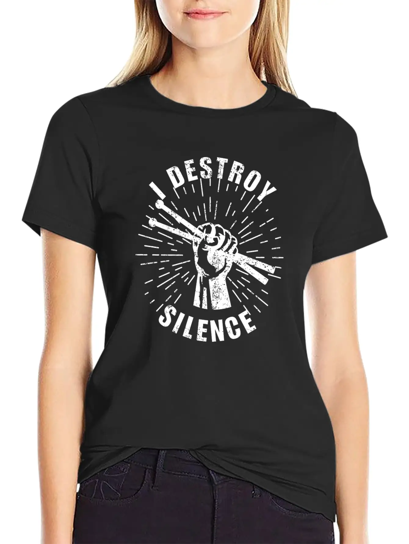 Destroy Silence Drummer Music Essential Cotton Tee For Daily Outfits ¨C Unisex Style