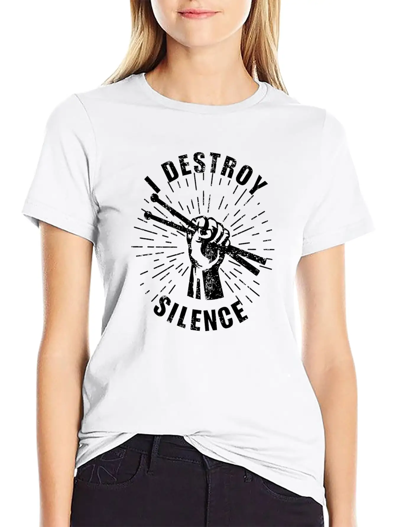 Destroy Silence Drummer Music Essential Cotton Tee For Daily Outfits ¨C Unisex Style