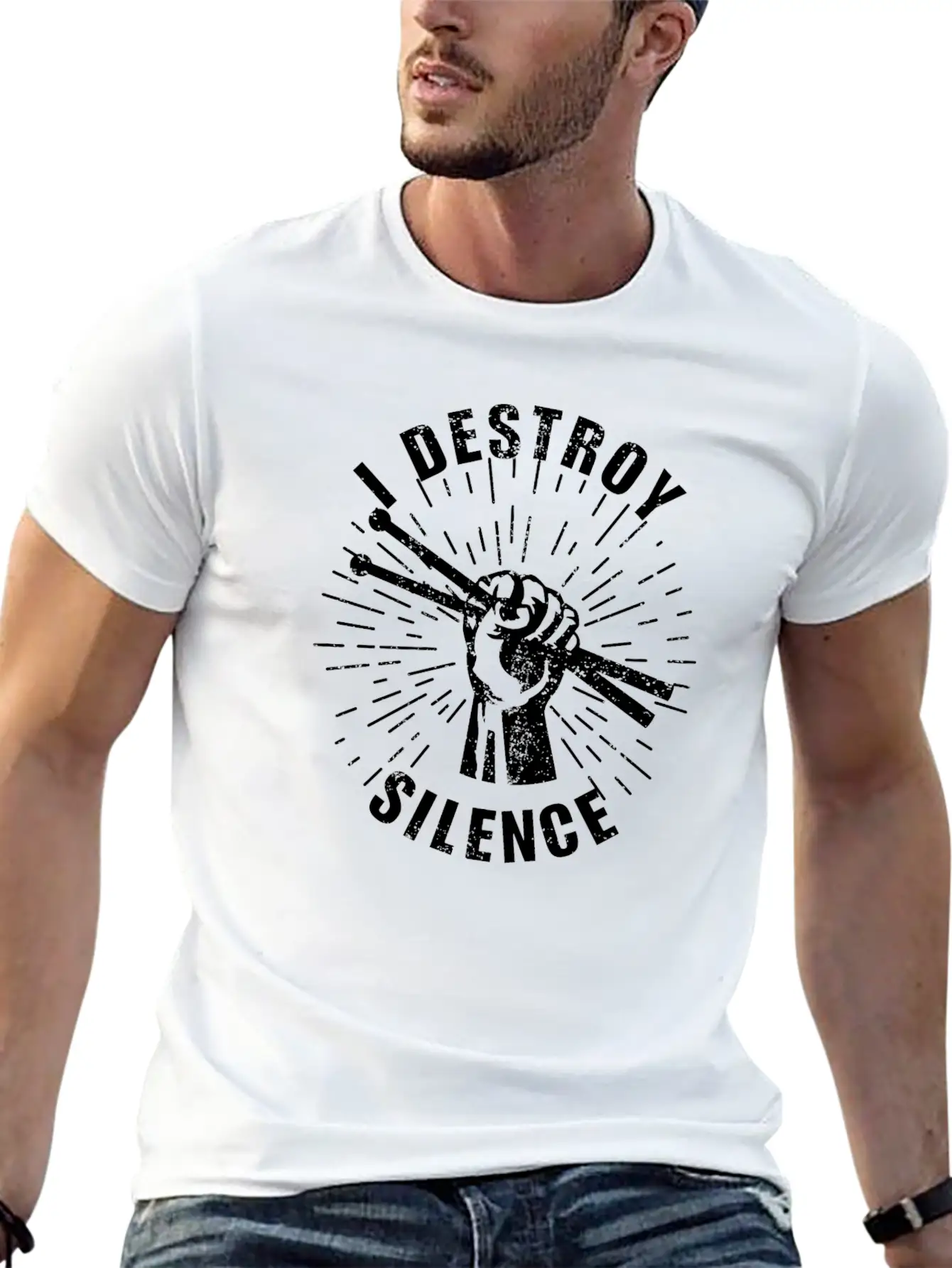Destroy Silence Drummer Music Essential Cotton Tee For Daily Outfits ¨C Unisex Style