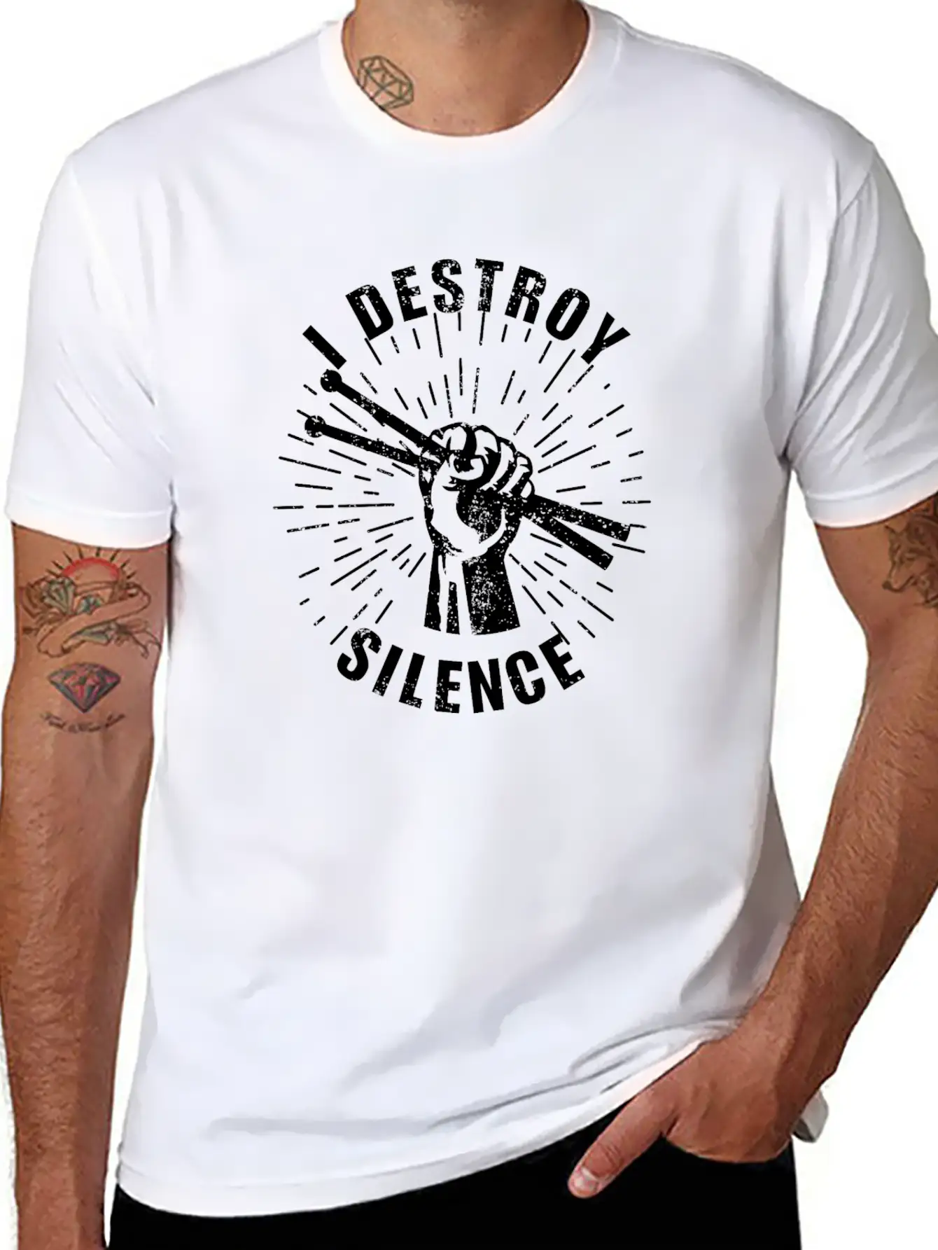 Destroy Silence Drummer Music Essential Cotton Tee For Daily Outfits ¨C Unisex Style