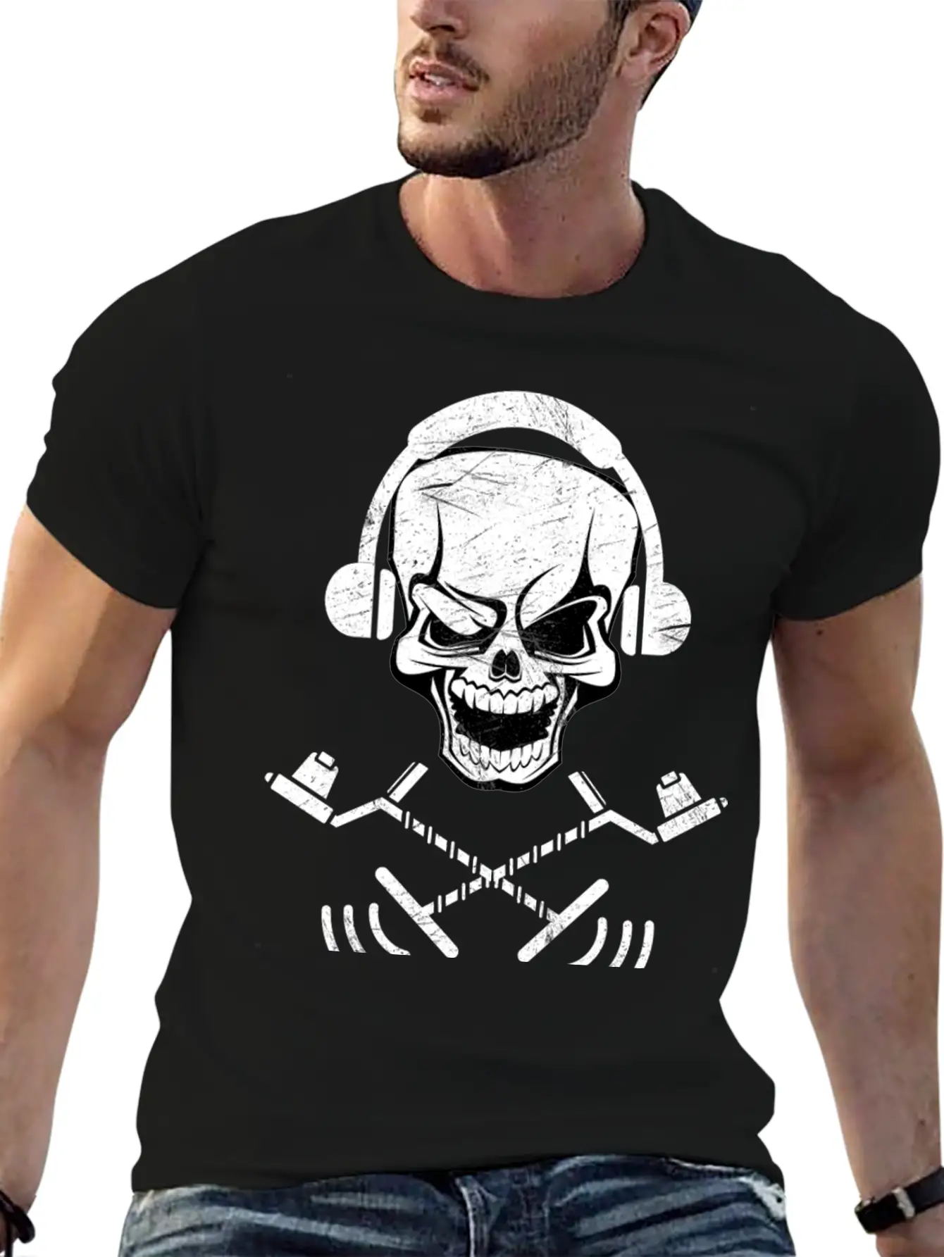 Detectoring Metal Detector Skull Basic Graphic T-Shirt ¨C Daily Comfort In Soft Cotton